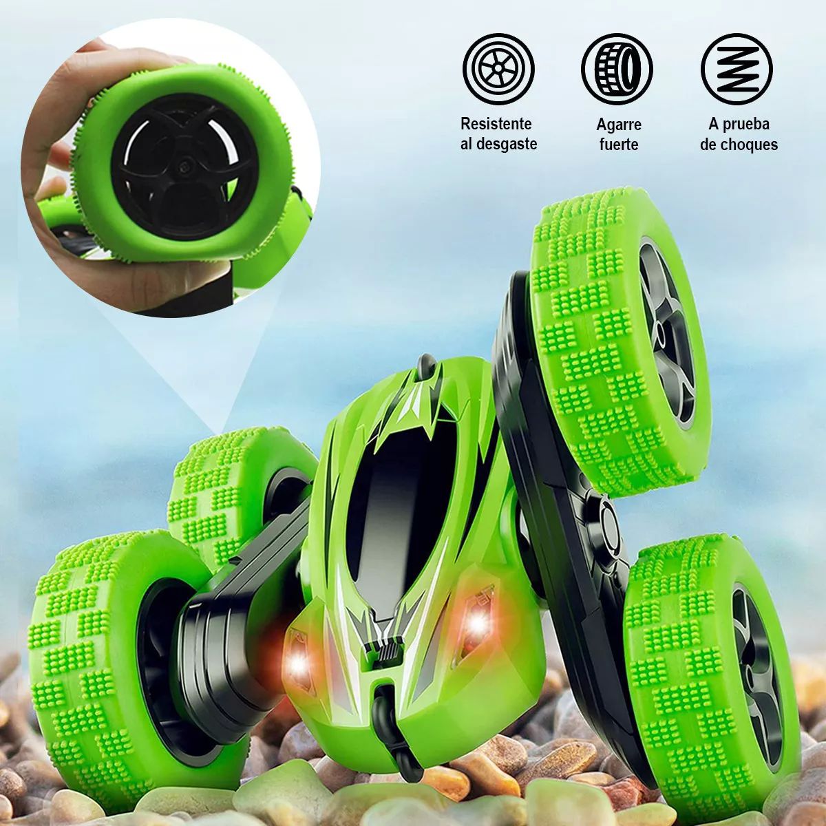 Carro Control Remoto Recargable Rotación De 360 Para Niños color VERDE