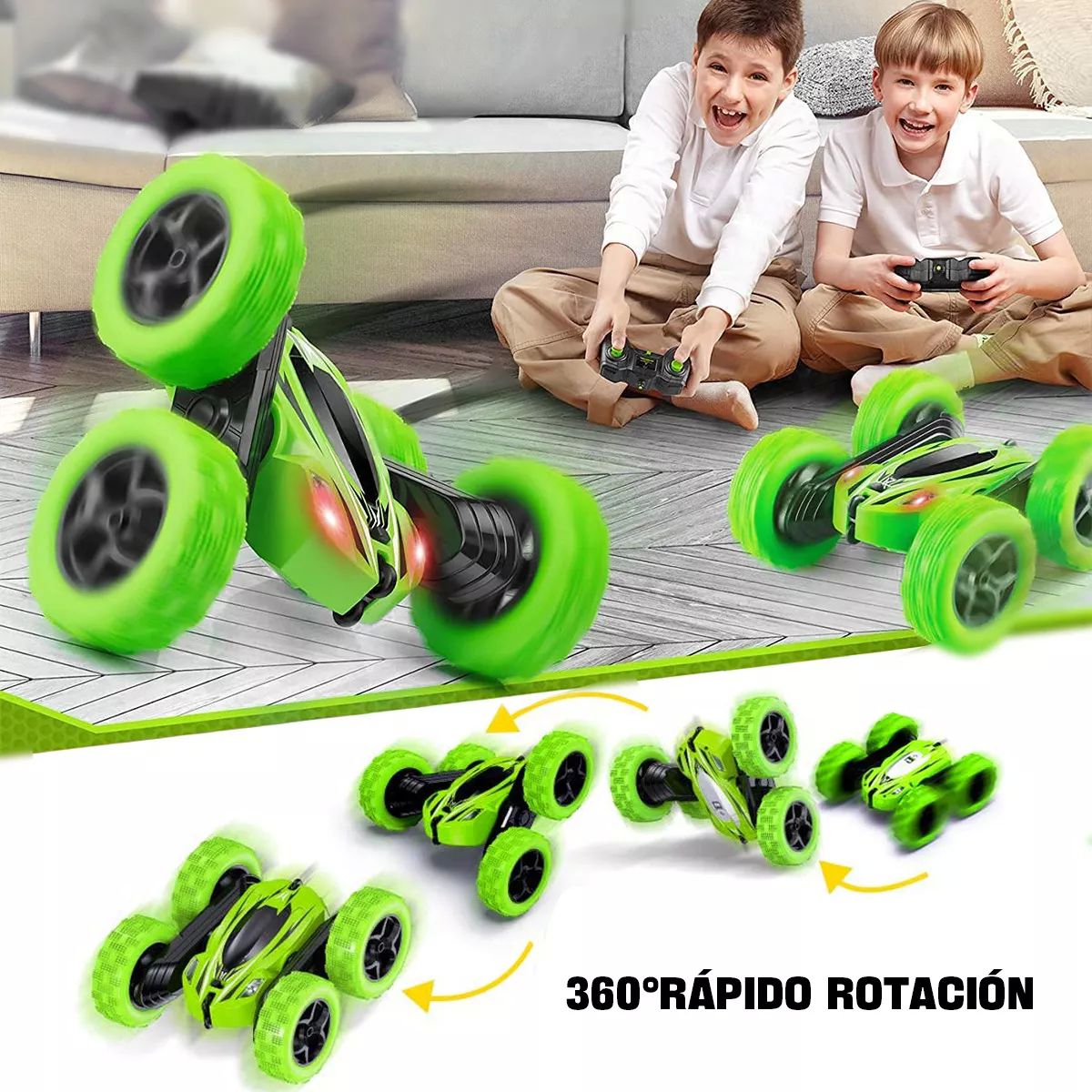 Carro Control Remoto Recargable Rotación De 360 Para Niños color VERDE