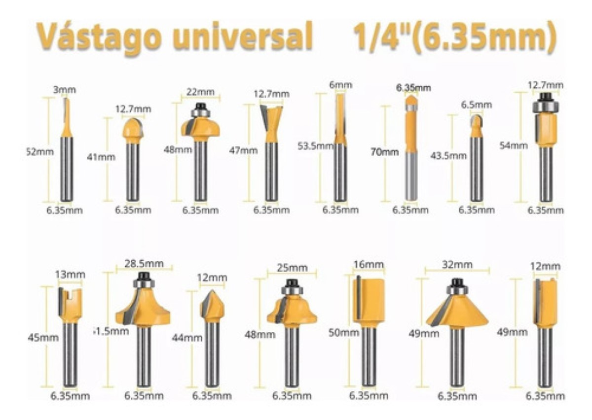 Brocas Fresa 1/4 Broca Para Enrutador De Carburo De Tungsteno 15 PzAmarillo