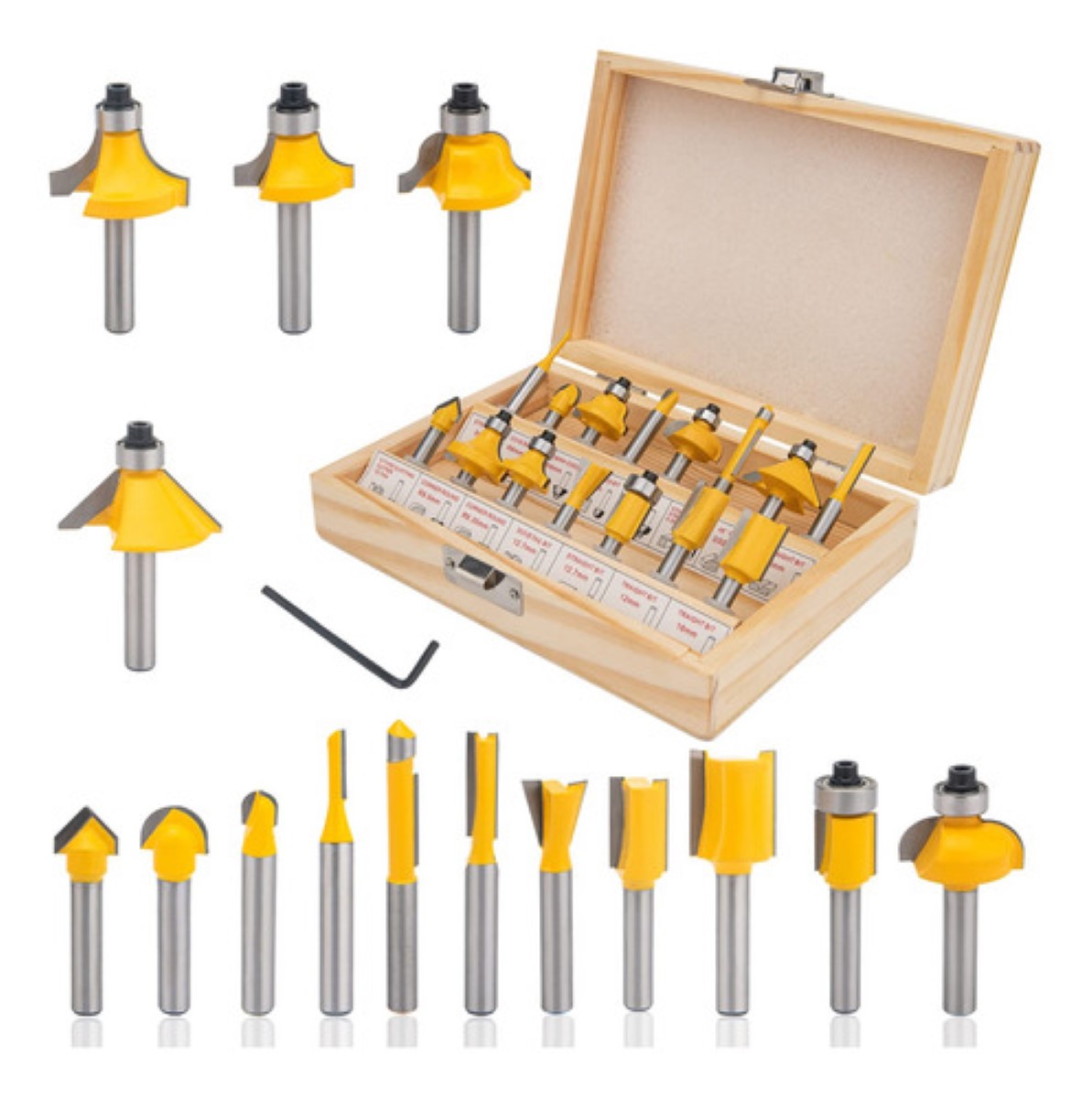 Brocas Fresa 1/4 Broca Para Enrutador De Carburo De Tungsteno 15 PzAmarillo