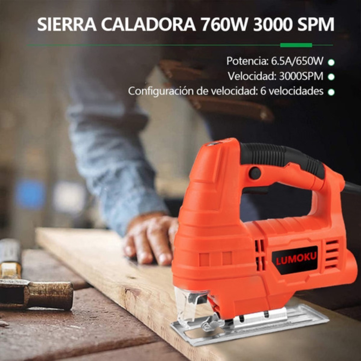 Sierra Caladora Profesional 760w+16 Accesorios Con Estche Negro