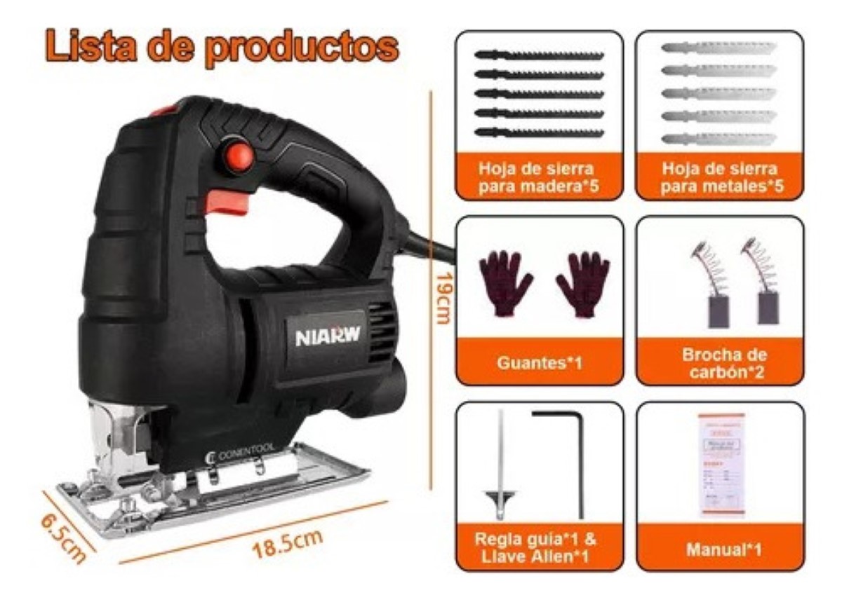 Sierra Caladora Profesional 780w+16 Accesorios Con Estche Negro