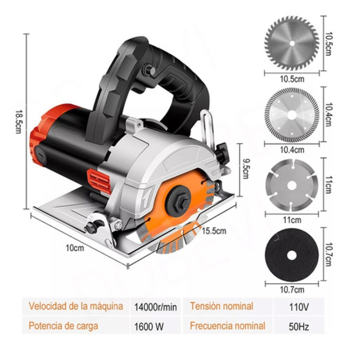 Sierra Circular Eléctrica Azulejo Cortador Madera 1600w Negro/Naranja