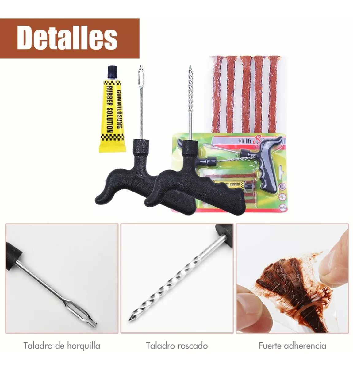 Kit Para Parchar Llantas Sin Cámara Moto Rzr Auto Bici Etc