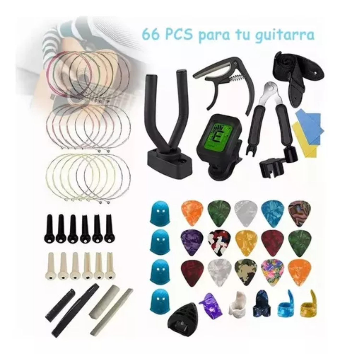 Kit De 66 Accesorios Para Cuerdas Guitarra Acústica Cuerdas