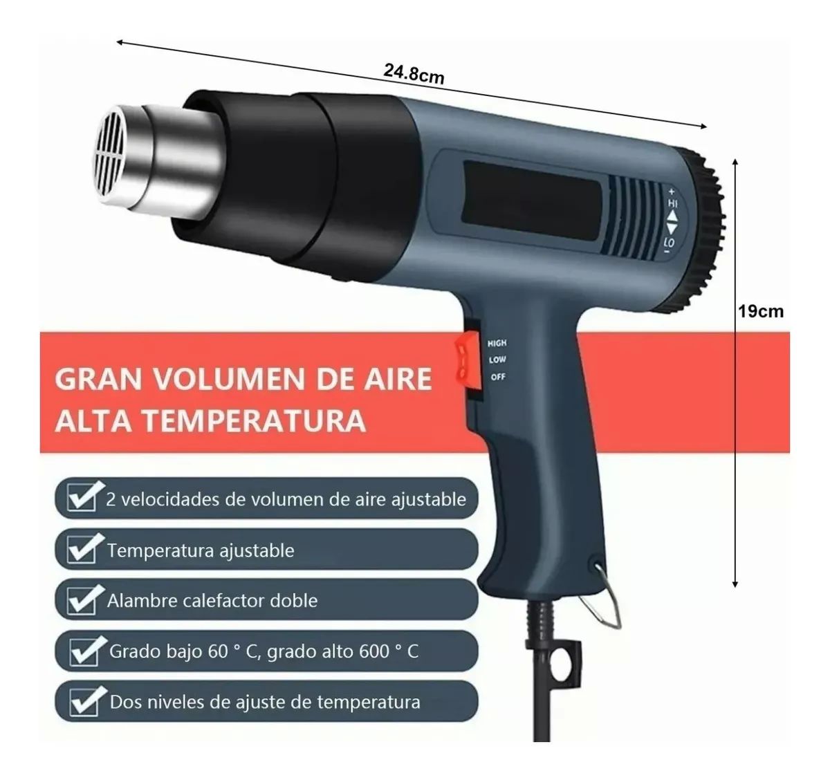 Pistola De Aire Caliente Ajustable Con Temperatura Constante