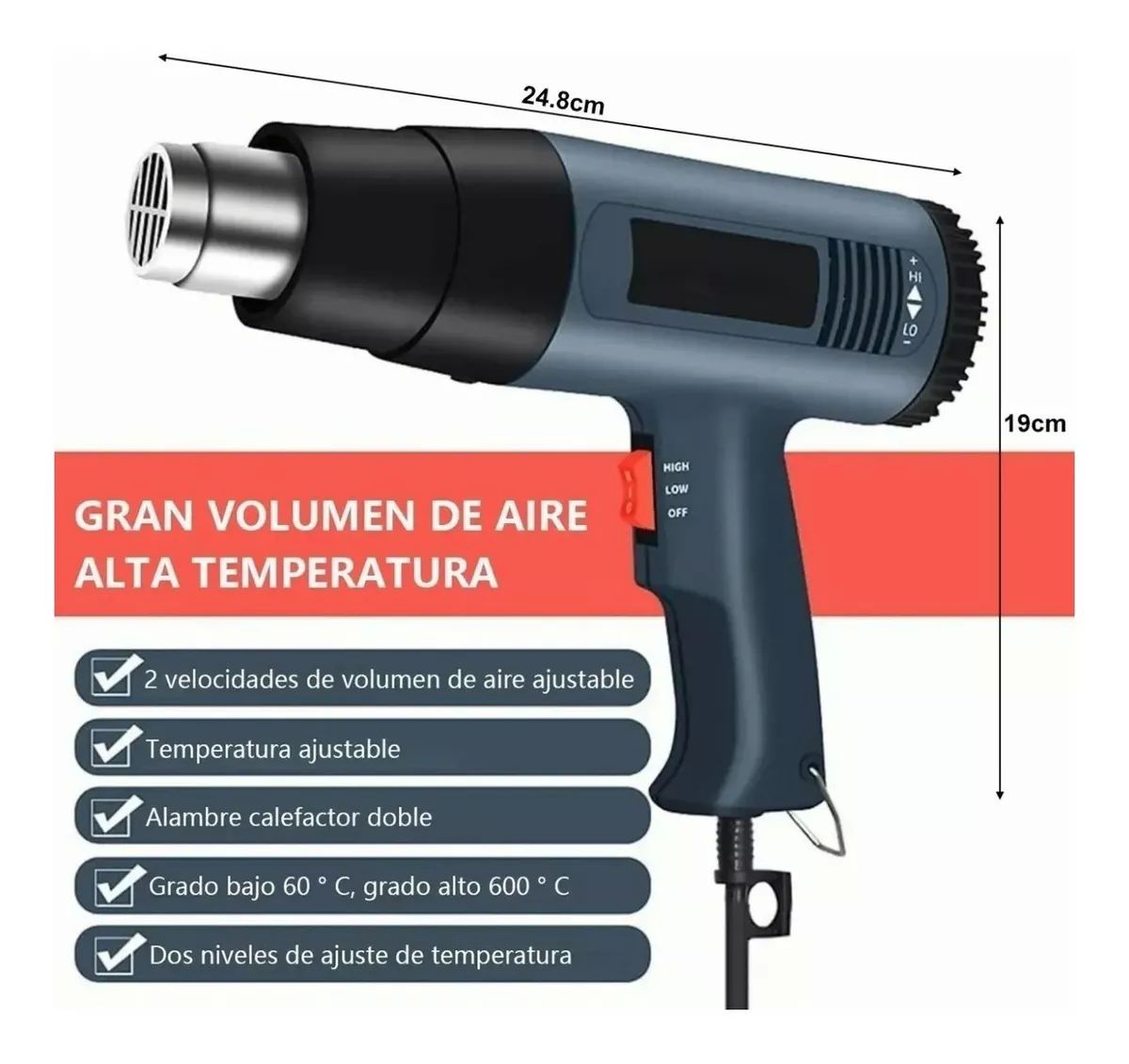 Pistola De Aire Caliente De Alta Potencia Con Temperatura Ajustable, Kit De  Pistola De Aire Caliente Para Reparaciones, Pistola De Aire Caliente Para