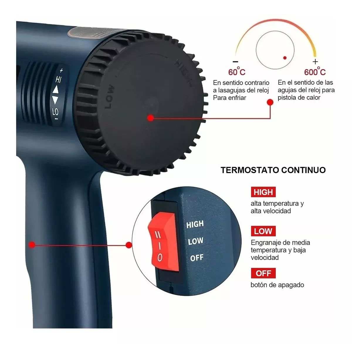 Pistola De Aire Caliente Ajustable Con Temperatura Constante