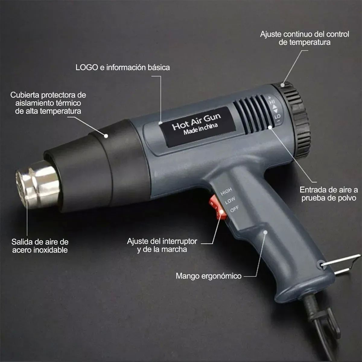 Pistola De Aire Caliente Ajustable Con Temperatura Constante