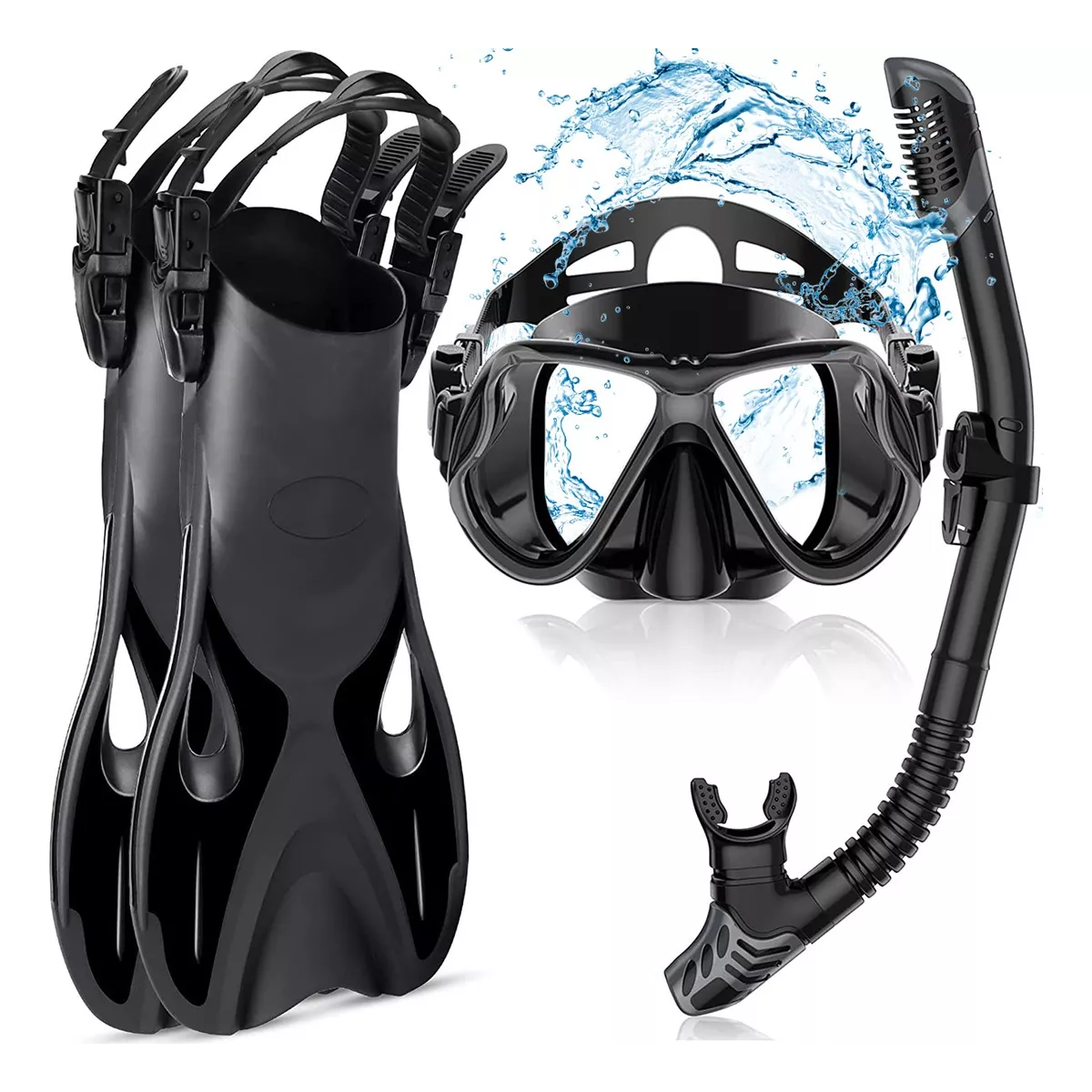 Gafas De Buceo Templado De Hd Snorkel Aletas Equipo De Buceo Negro