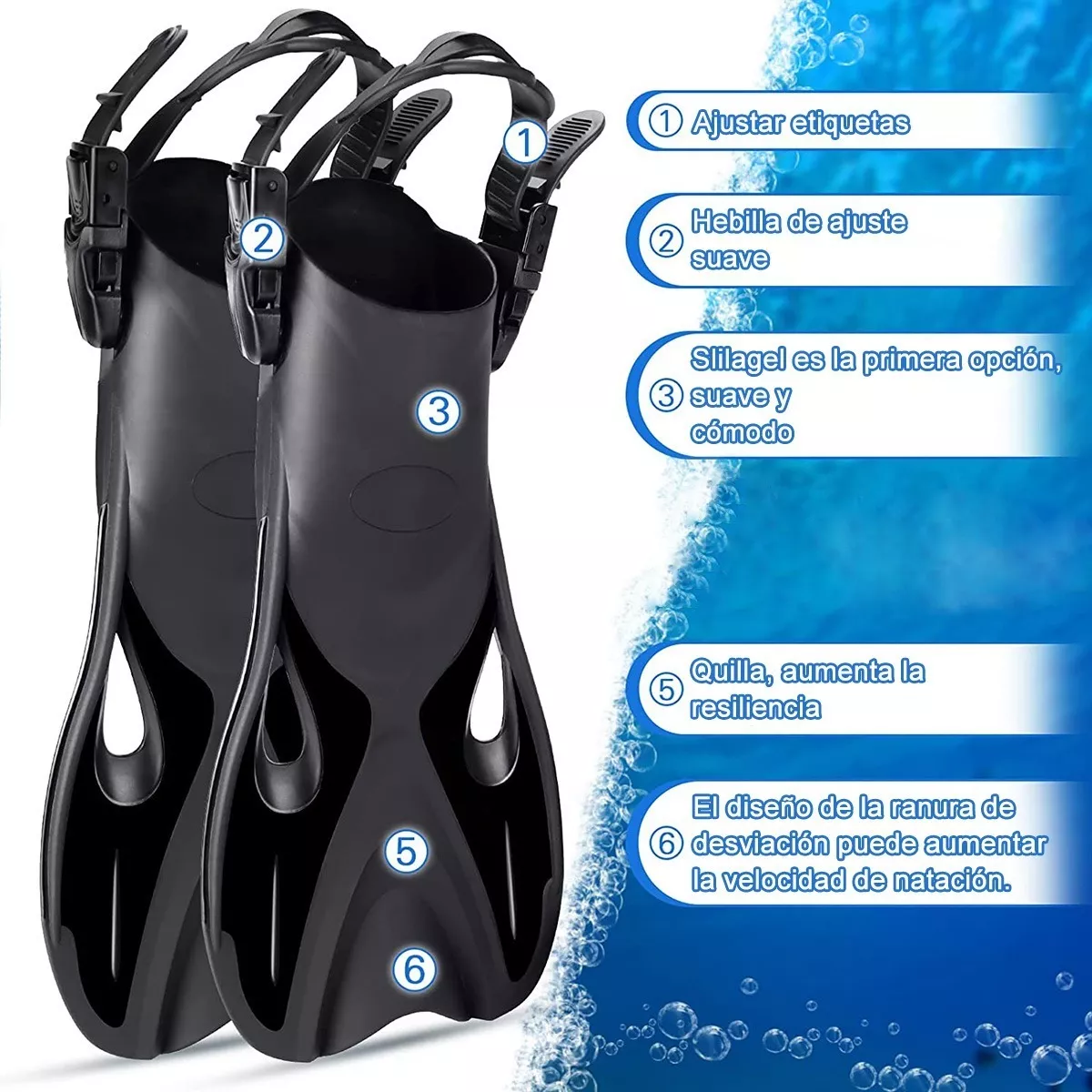 Gafas De Buceo Templado De Hd Snorkel Aletas Equipo De Buceo Negro