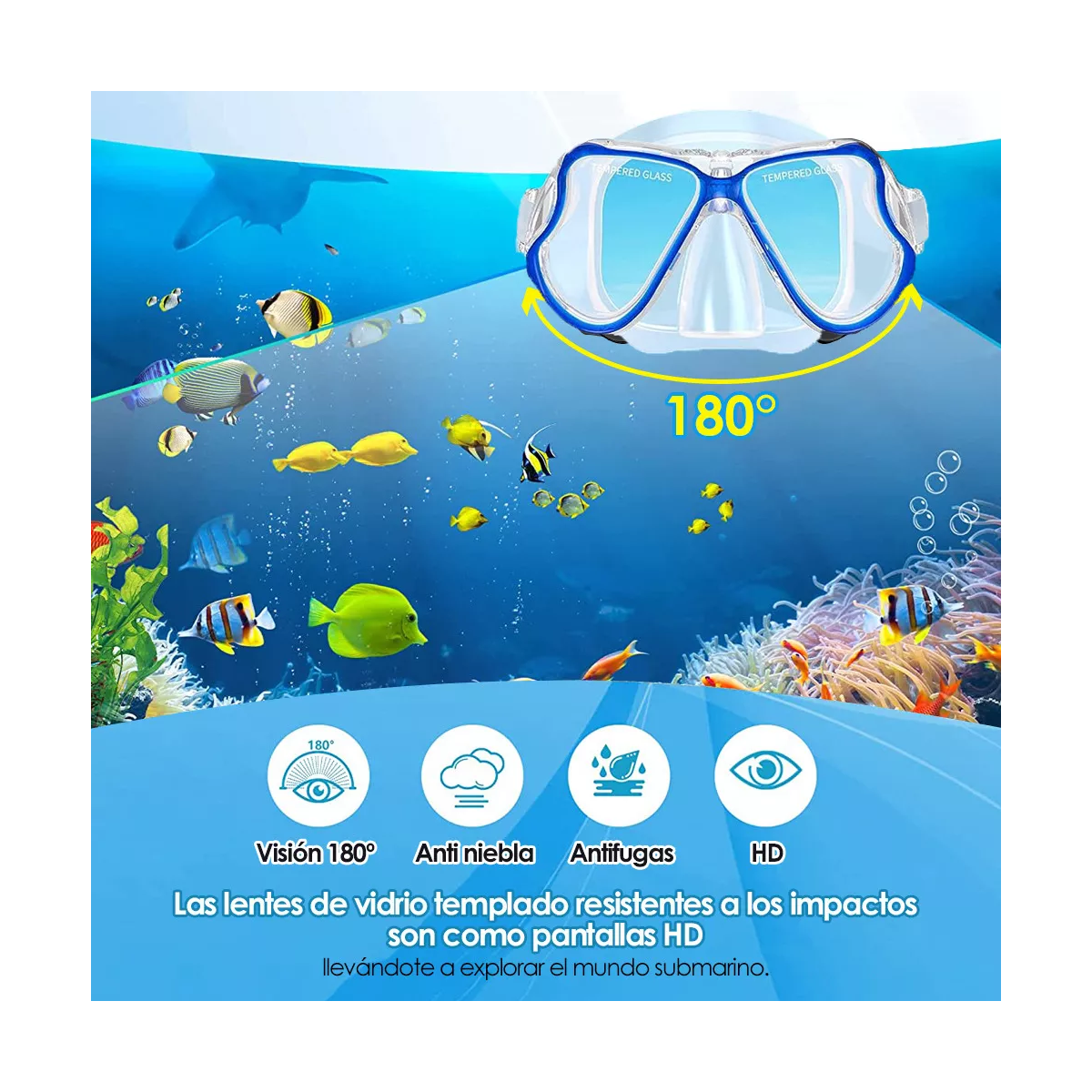 Lentes Snorkel Visor Para Buceo Silicona 180 Ajustable