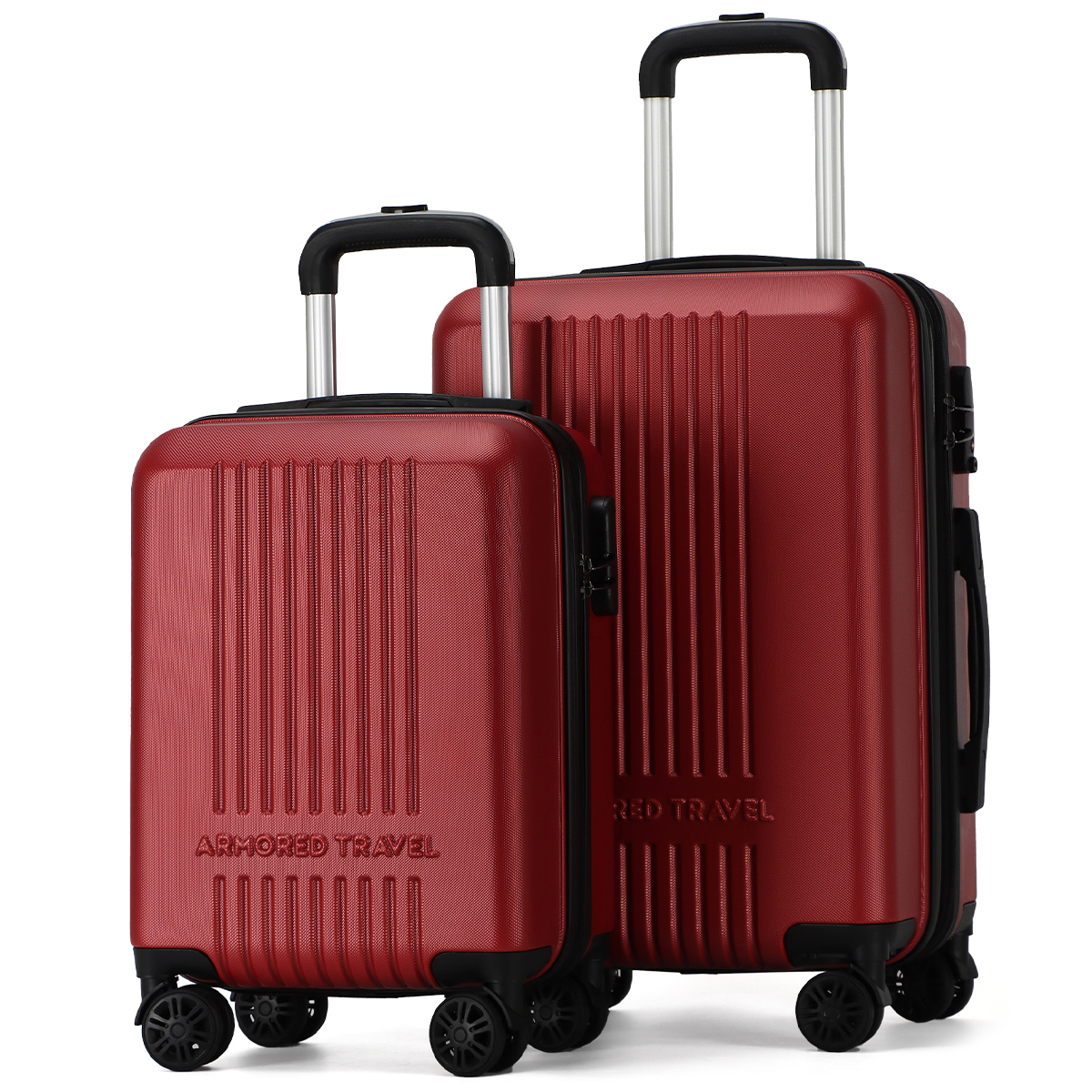 Maletas de viaje carry on de mano cabina 10kg Rígida set de viaje 2 pack 20 + 16 pulgadas ABS doble calibre con cierre expandible y candado alta seguridad TSA LOCK Rojo Armored travel