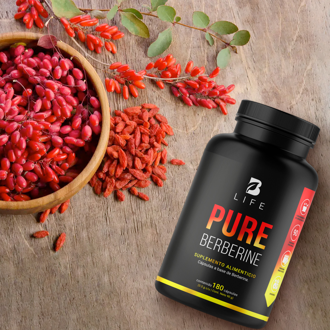 Berberina De 180 Cápsulas De 500mg. Pure Berberine. B Life