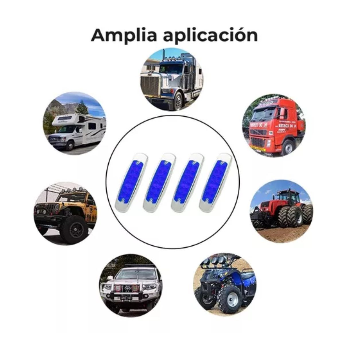 Plafones 12 Led Tipo Peter Laterales Remolque Caja Trailer 4 pzs, Azul