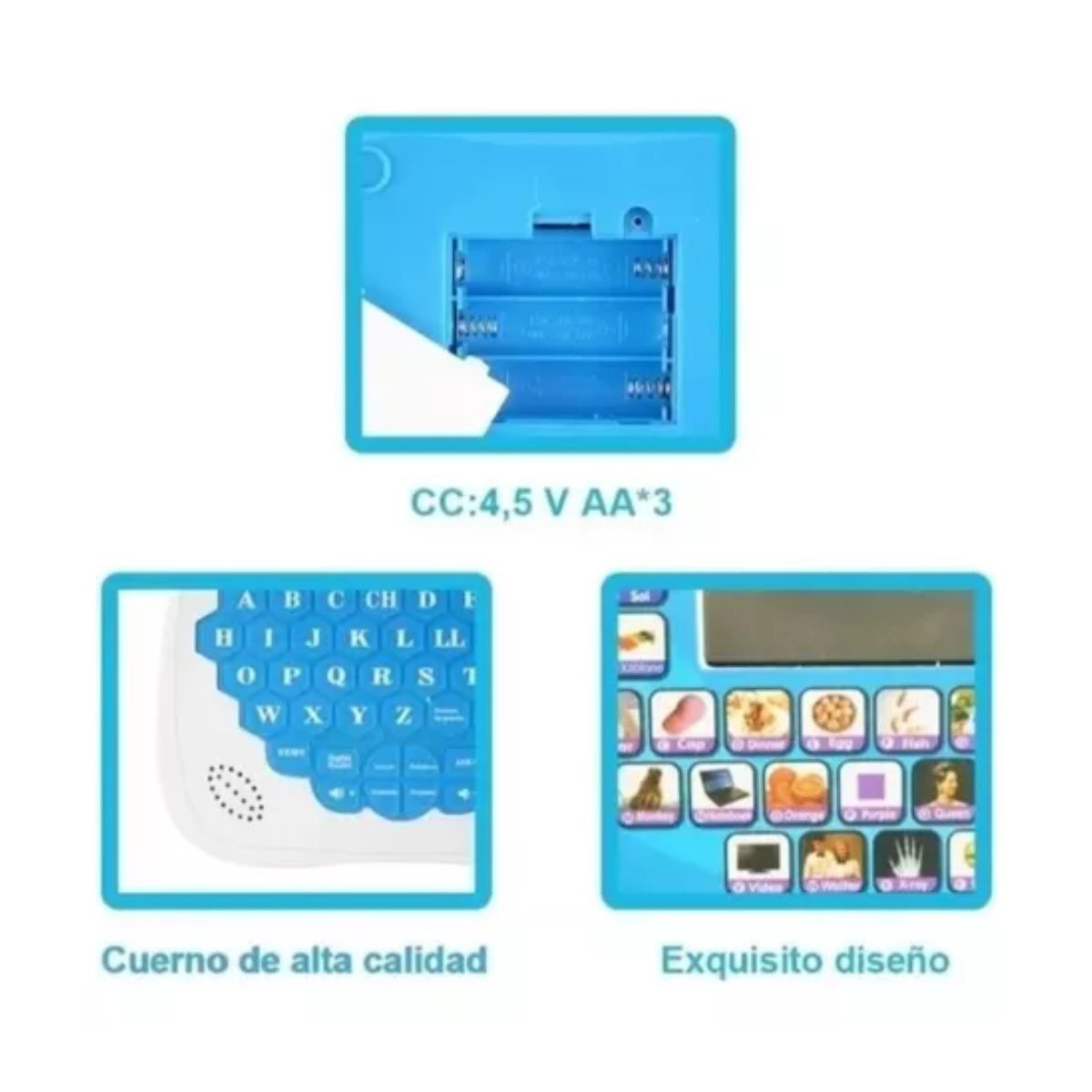 Computadora De Juguete De Aprendizaje Bilingüe Para Niños, Azul