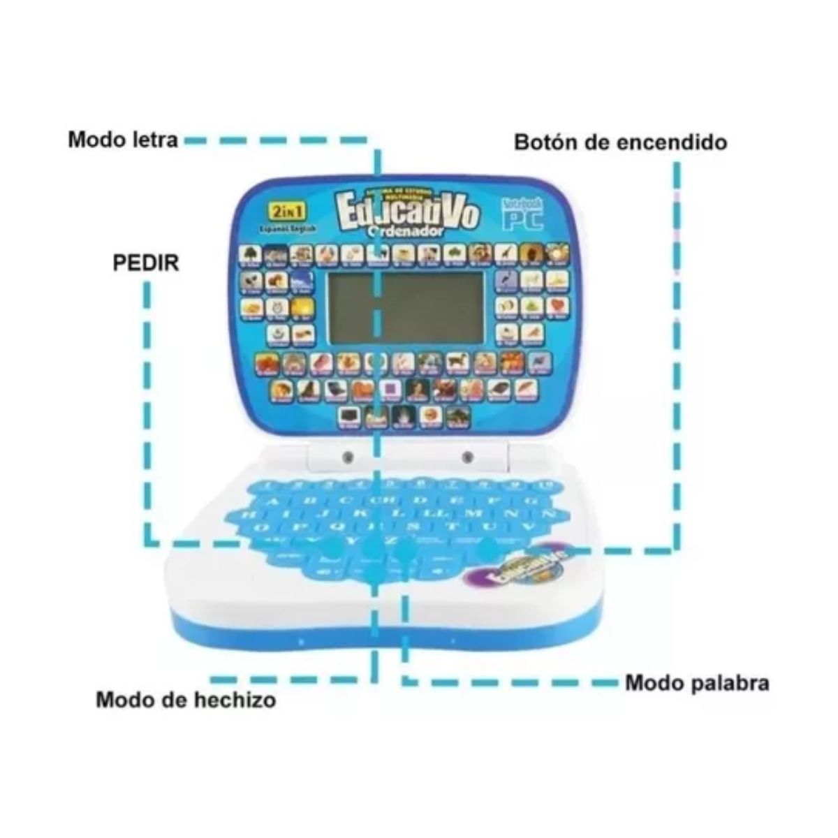 Computadora De Juguete De Aprendizaje Bilingüe Para Niños, Azul
