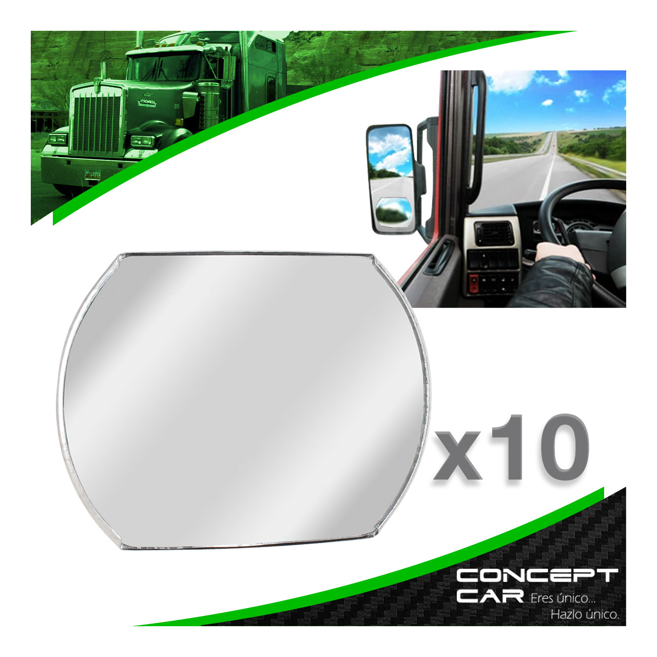 10 Espejo Automotriz Concavo 4x5 1/2 Pulgada Adherible Aluminio