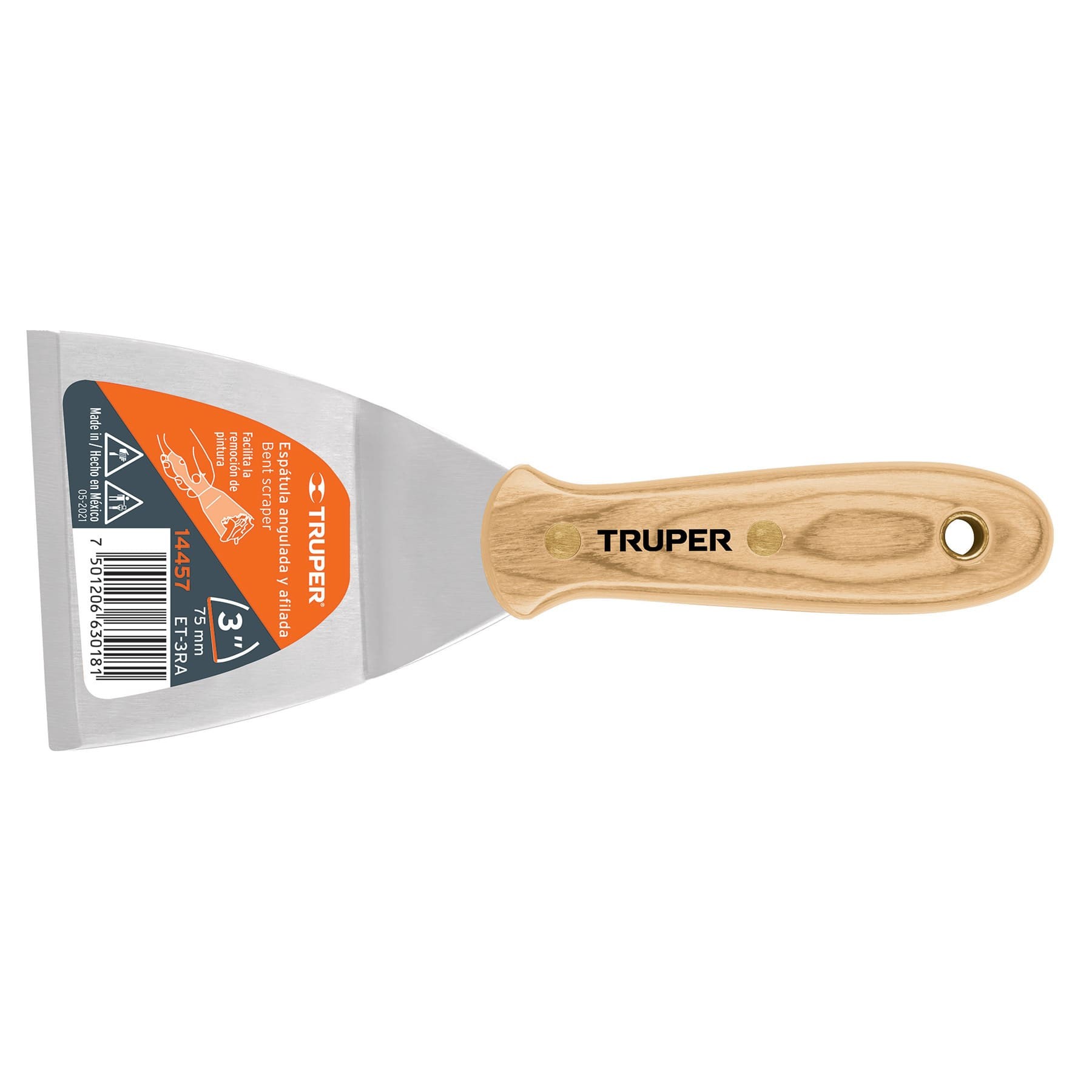 ESPÁTULA AFILADA Y ANGULADA 3" CON MANGO DE MADERA, TRUPER 14457