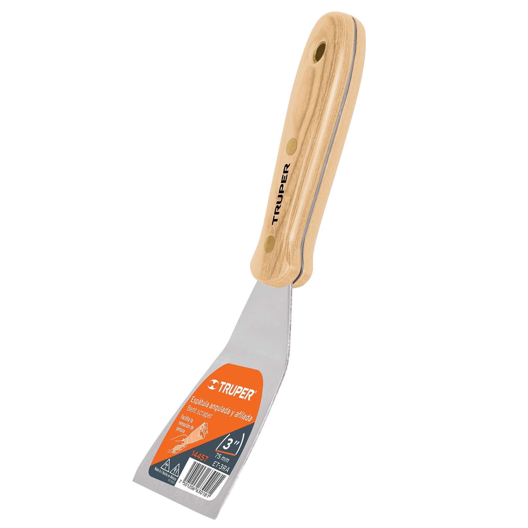 ESPÁTULA AFILADA Y ANGULADA 3" CON MANGO DE MADERA, TRUPER 14457
