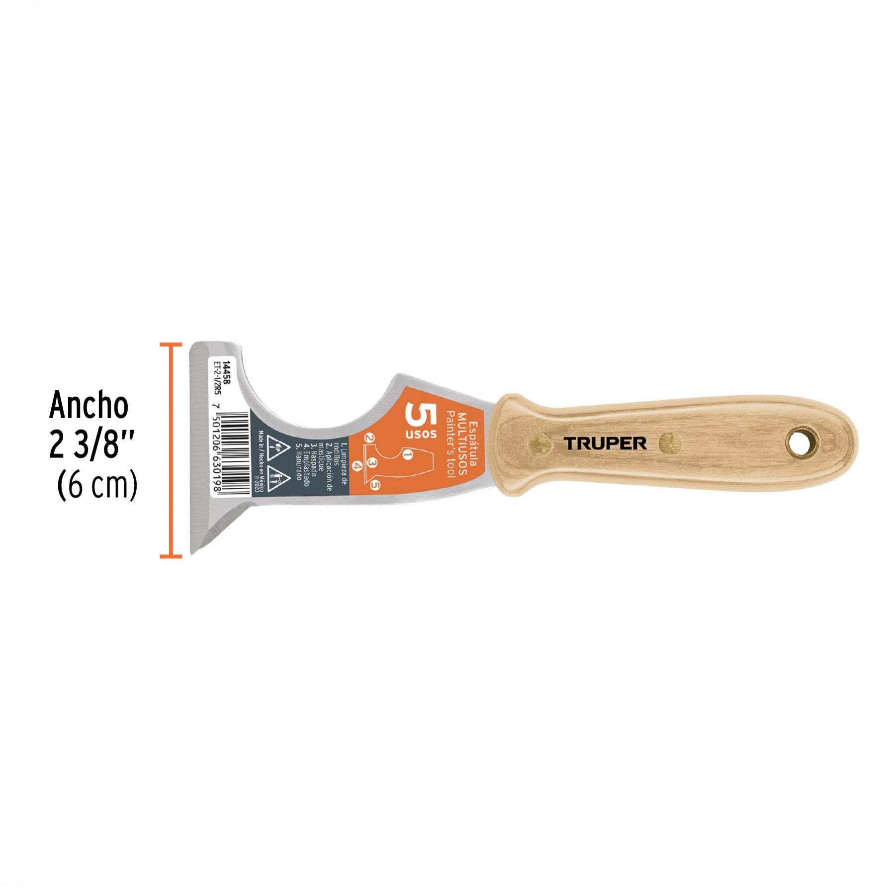 ESPÁTULA 2-1/2" DE 5 USOS CON MANGO DE MADERA, TRUPER 14458
