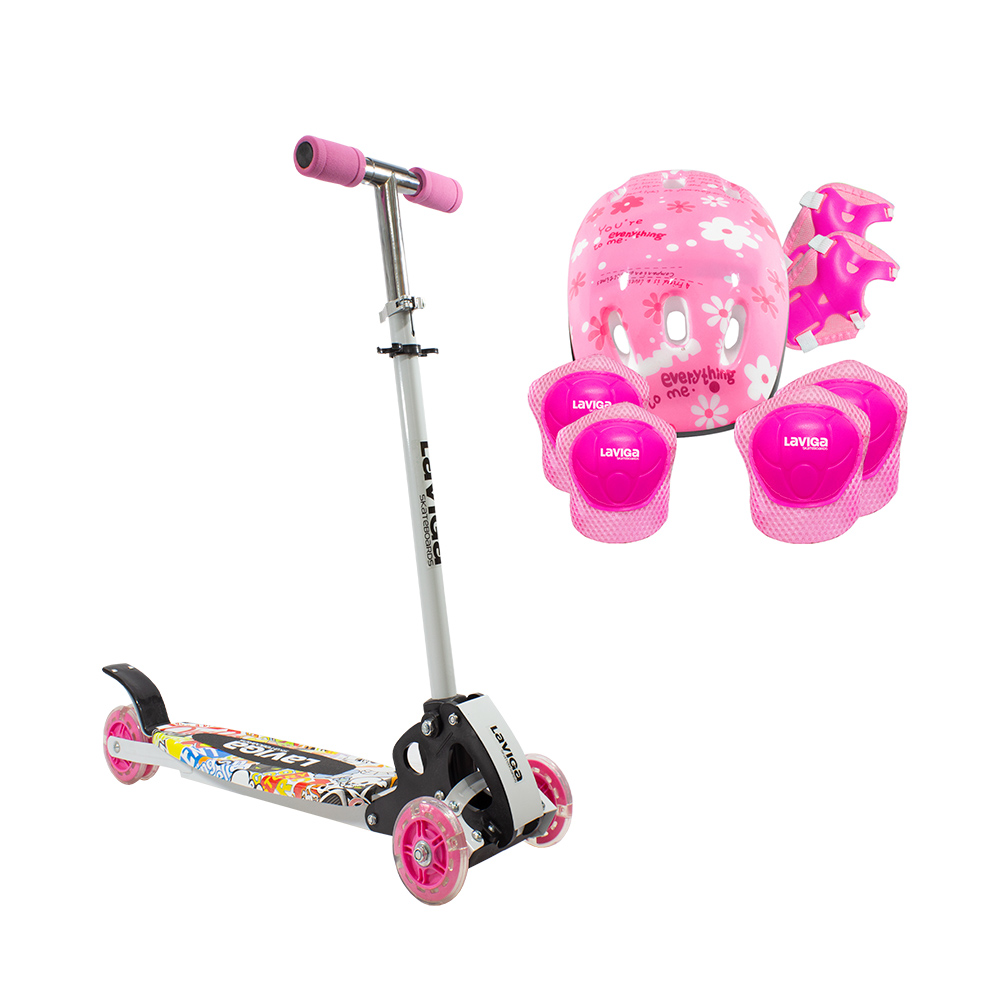 Scooter Patín Infantil Led Diseño Niñas Niños + Protecciones