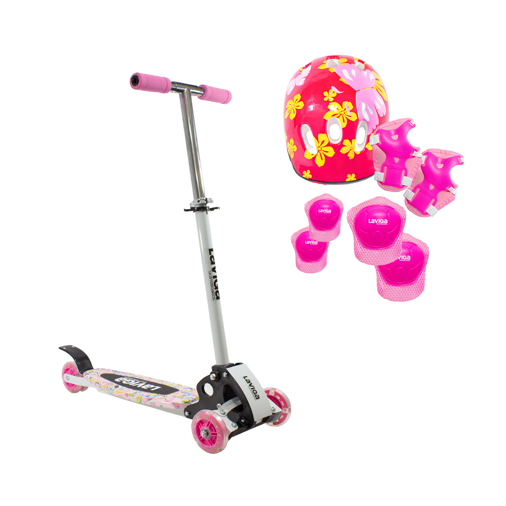 Scooter Patín Infantil Led Diseño Niñas Niños + Protecciones