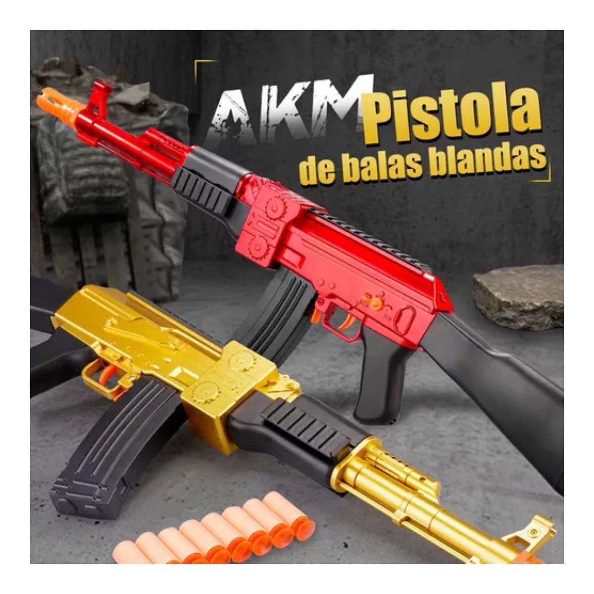 Pistola Juguete Automática Ak47 Con Dardos Y Objetivo Niños, Color Dorado