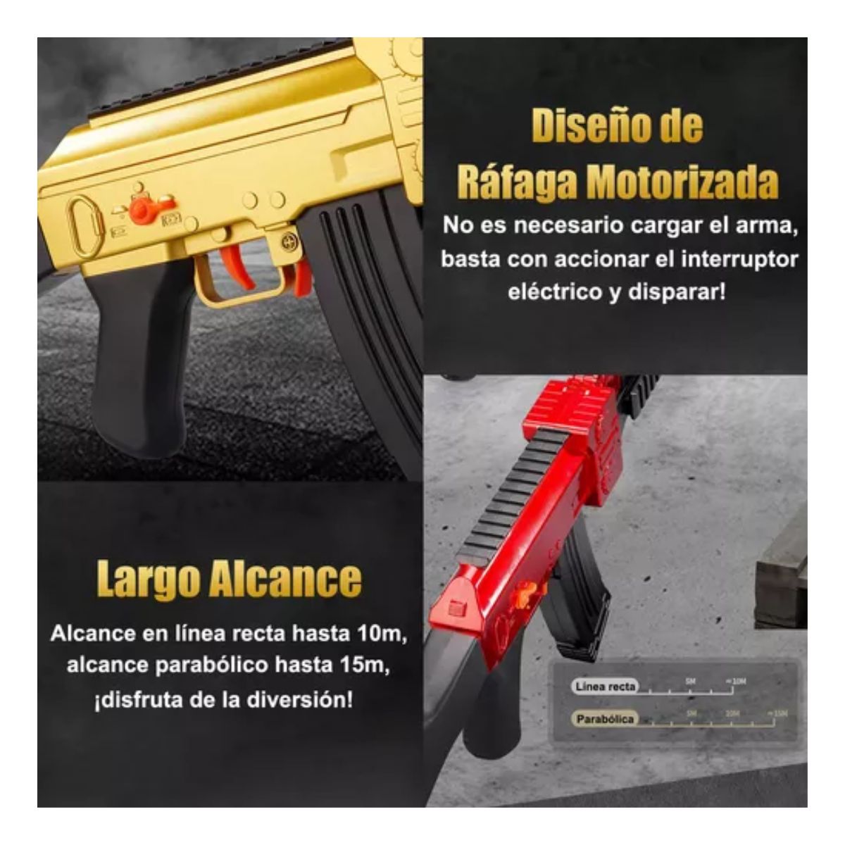 Pistola Juguete Automática Ak47 Con Dardos Y Objetivo Niños, Color Dorado