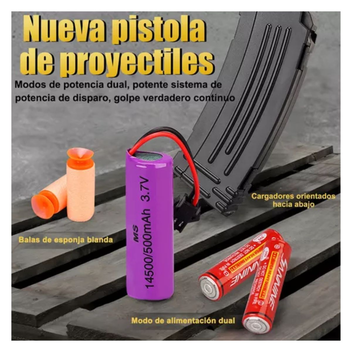 Pistola Juguete Automática Ak47 Con Dardos Y Objetivo Niños, Color Dorado