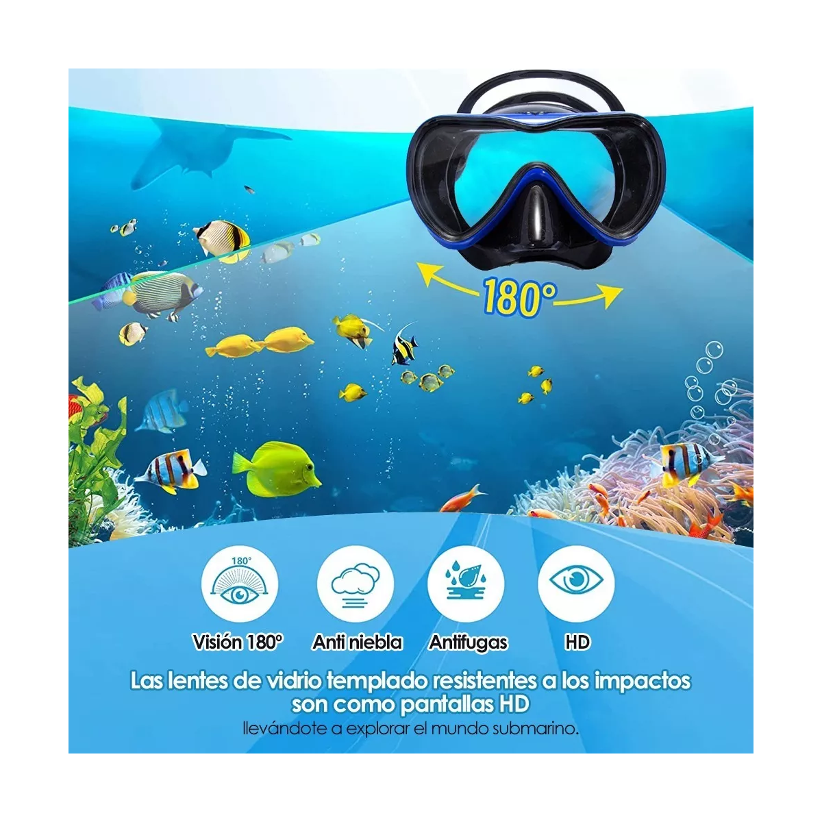 Mascara De Snorkel Visores Buceo 180 Lentes Anti Niebla