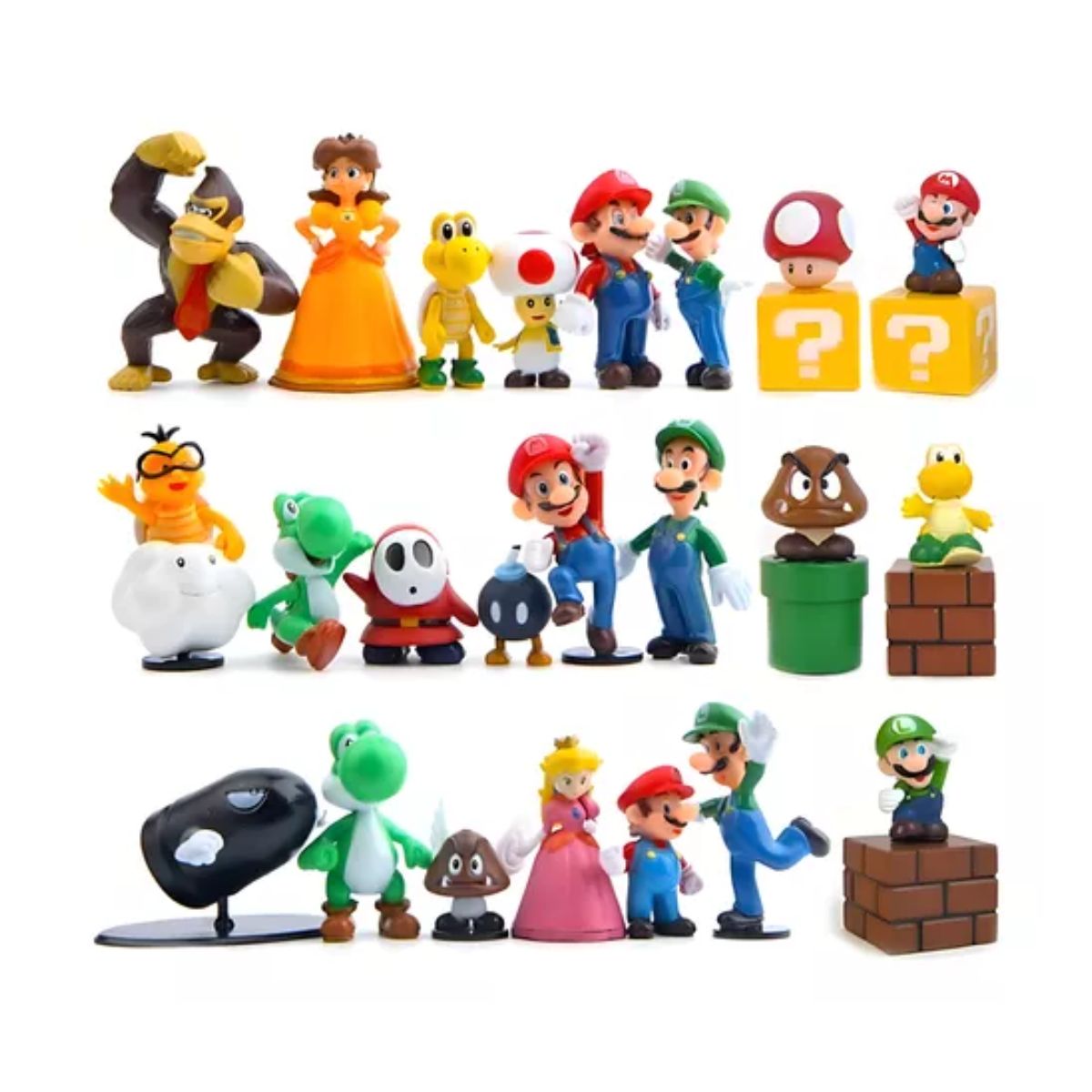 Figuras Super Mario Bross, Luigi, Mario, Juguetes Niños 23 piezas, Multicolor