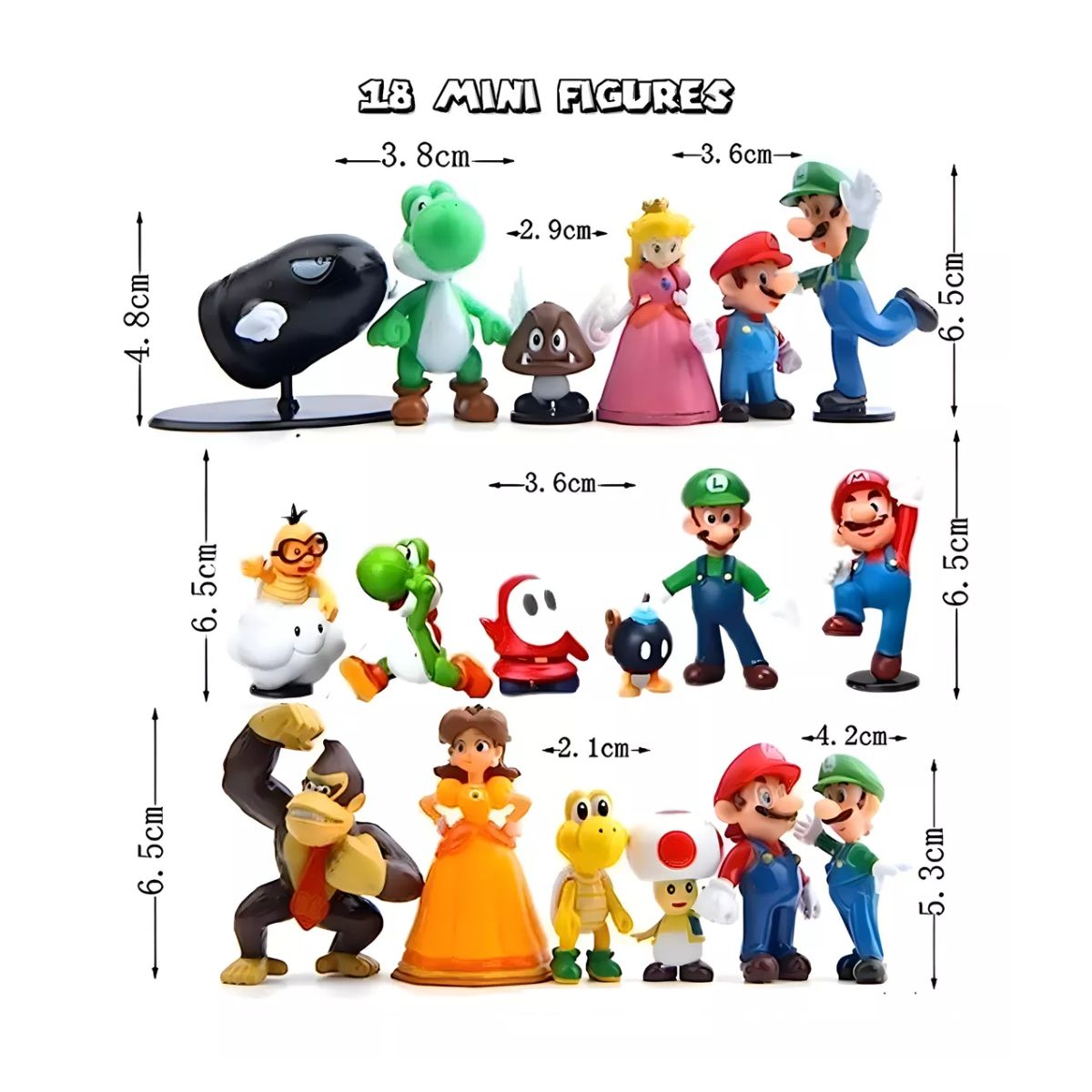 Figuras Super Mario Bross, Luigi, Mario, Juguetes Niños 23 piezas, Multicolor