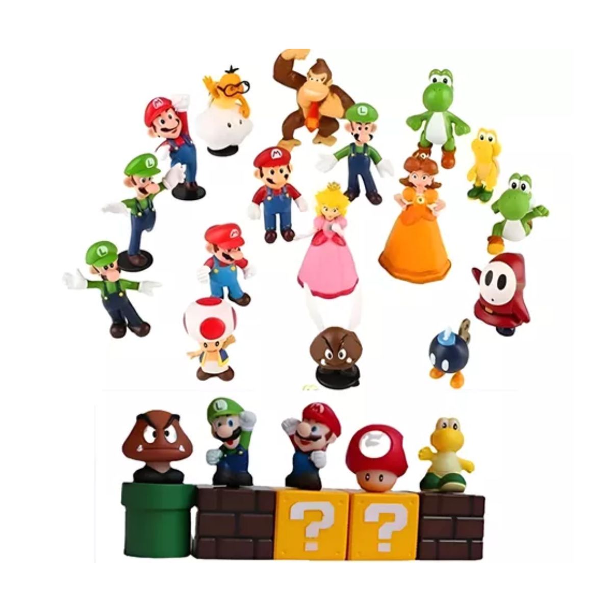 Figuras Super Mario Bross, Luigi, Mario, Juguetes Niños 23 piezas, Multicolor