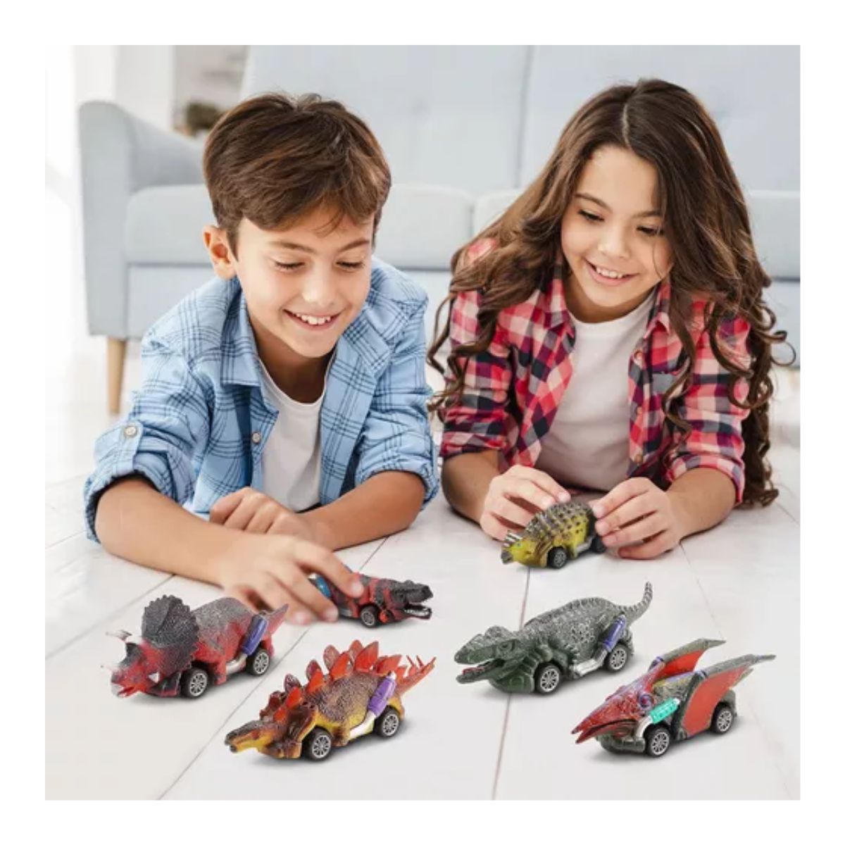 Juguetes De Dinosaurio 6 Carritos Coches Pull-back Tracción, Varios colores