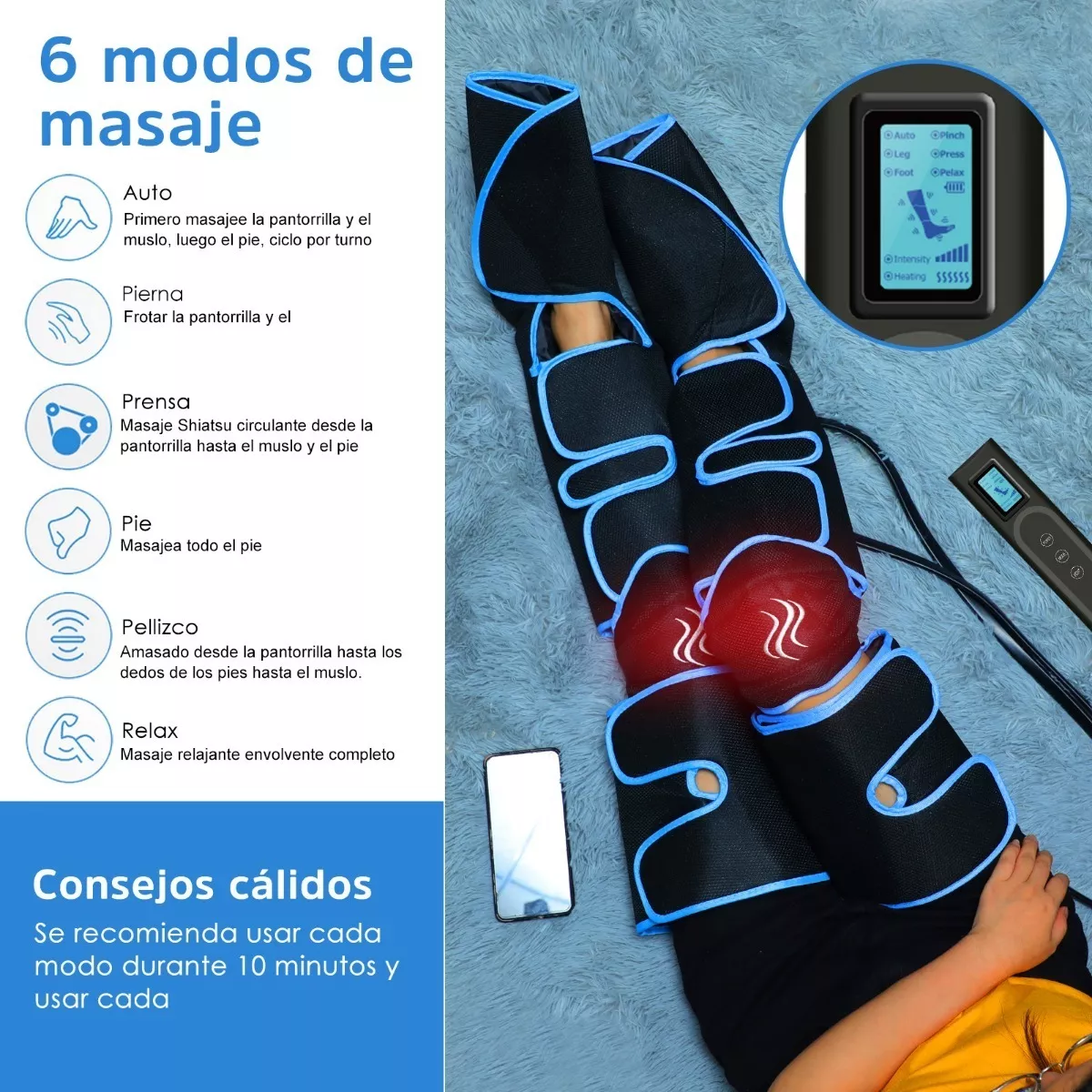 Electrico Masajeador De Pies Piernas Botas Aire Compresion Black Blue