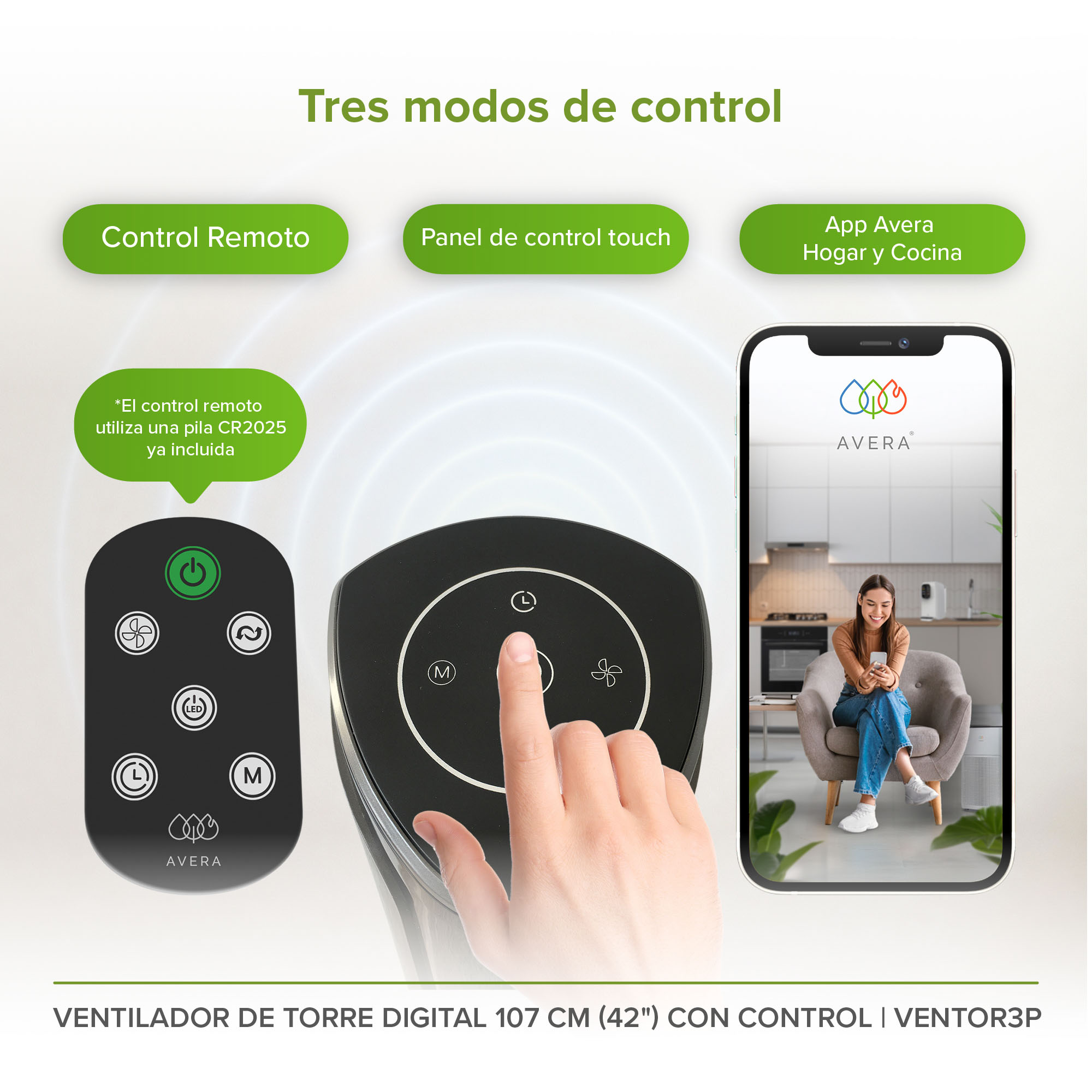 Ventilador De Torre Digital 42 Pulgadas Con Control Remoto Avera VENTOR3P