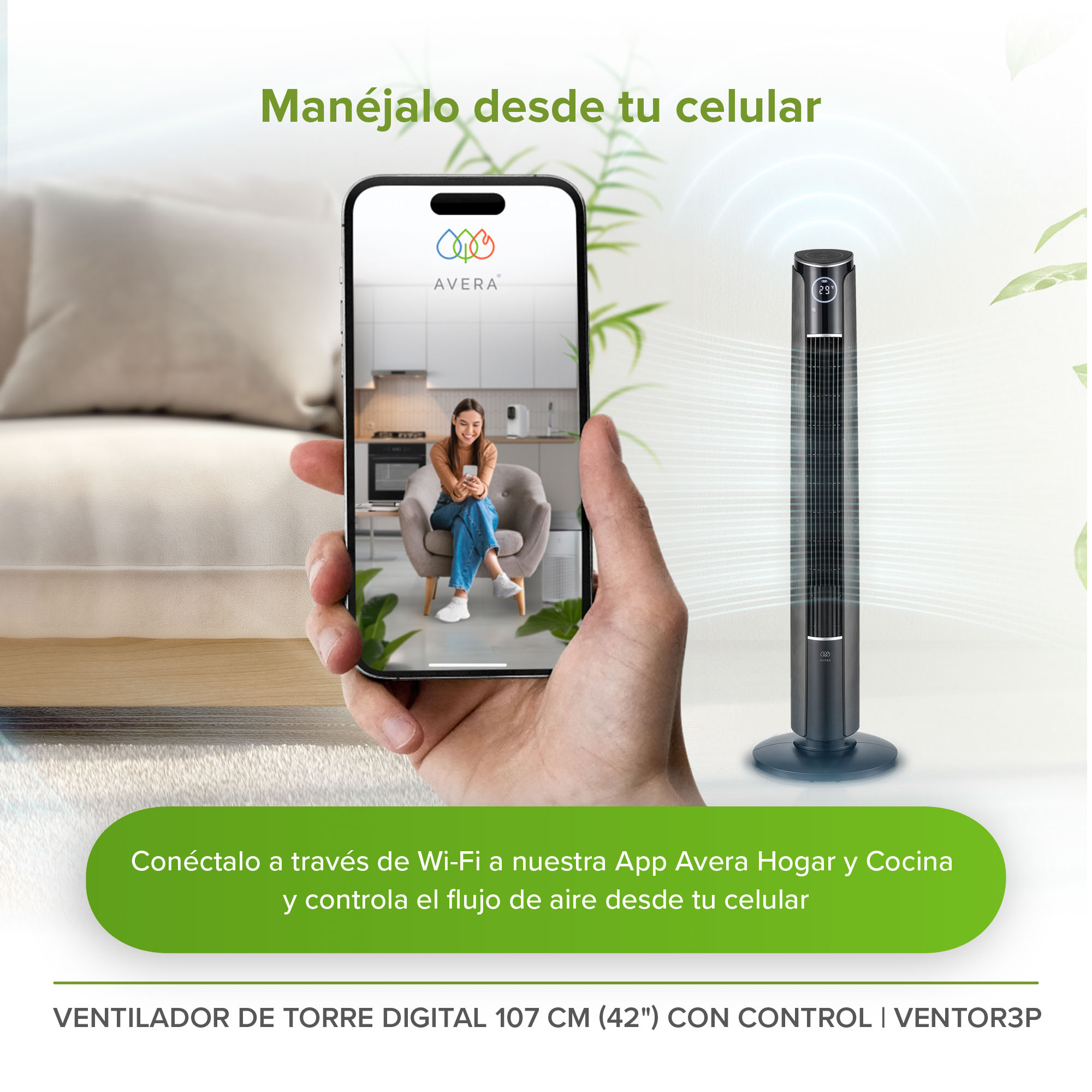 Ventilador De Torre Digital 42 Pulgadas Con Control Remoto Avera VENTOR3P