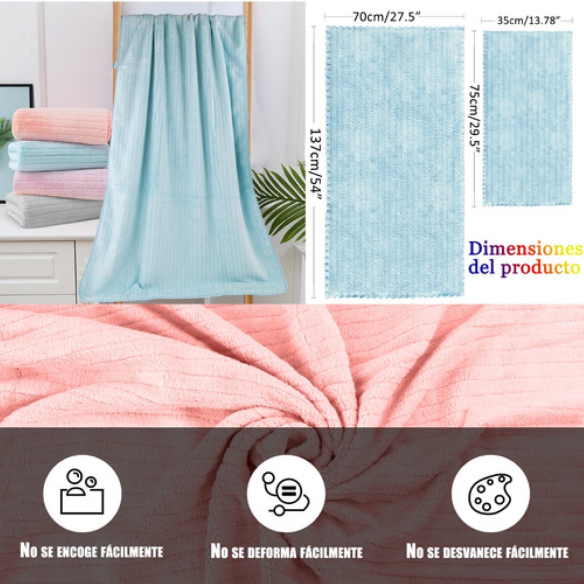 Kit De Toalla Baño Lana Suave De Alta Densidad 8piezas Multi colores