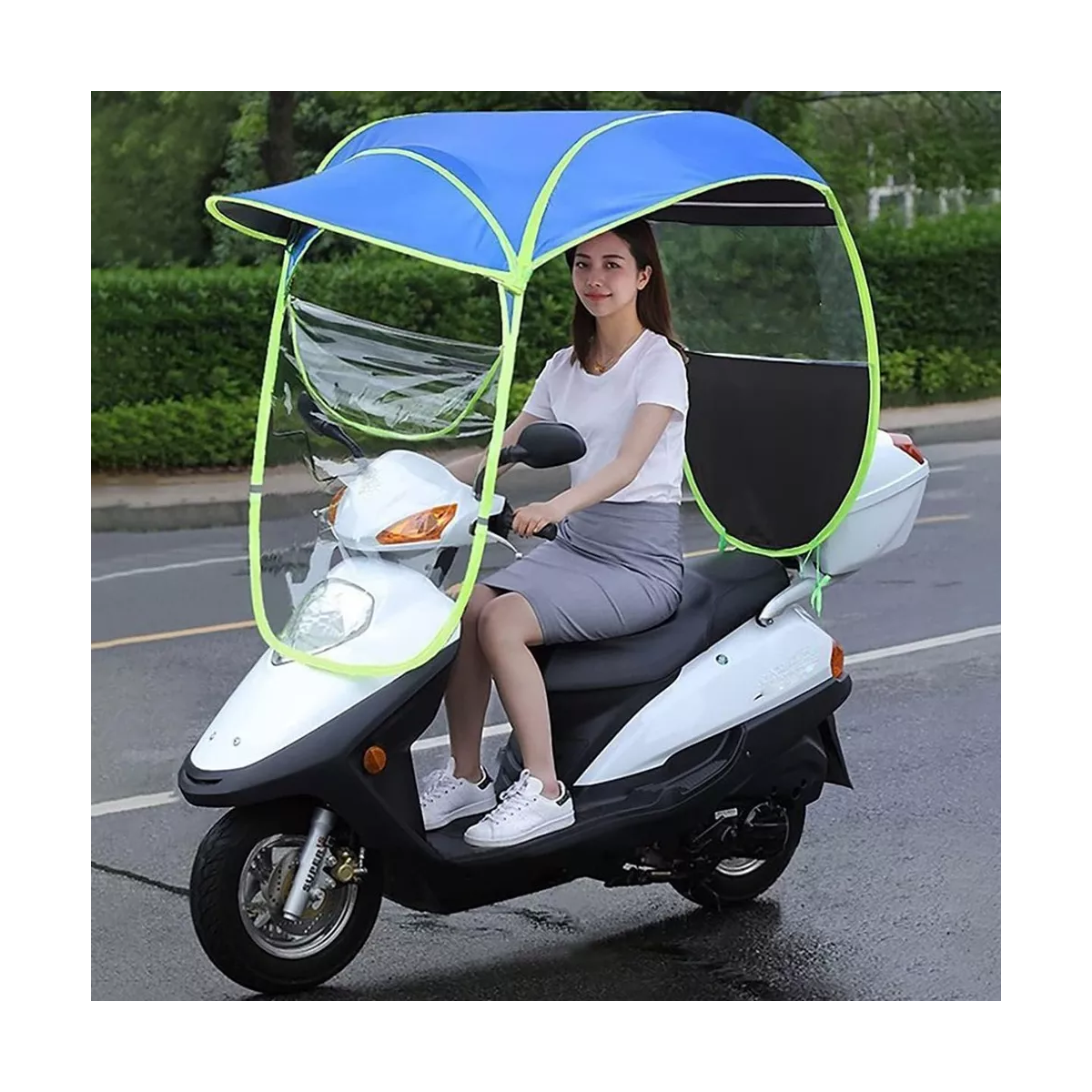 Toldo Cubresol Moto Lluvia Impermeable Motocicleta Y Candado Azul