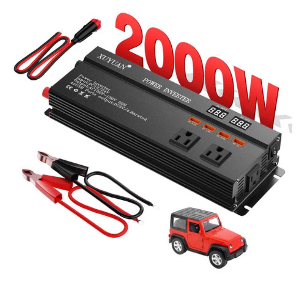 Inversor De Corriente 2000w Componente Electronicos De Coche Negro