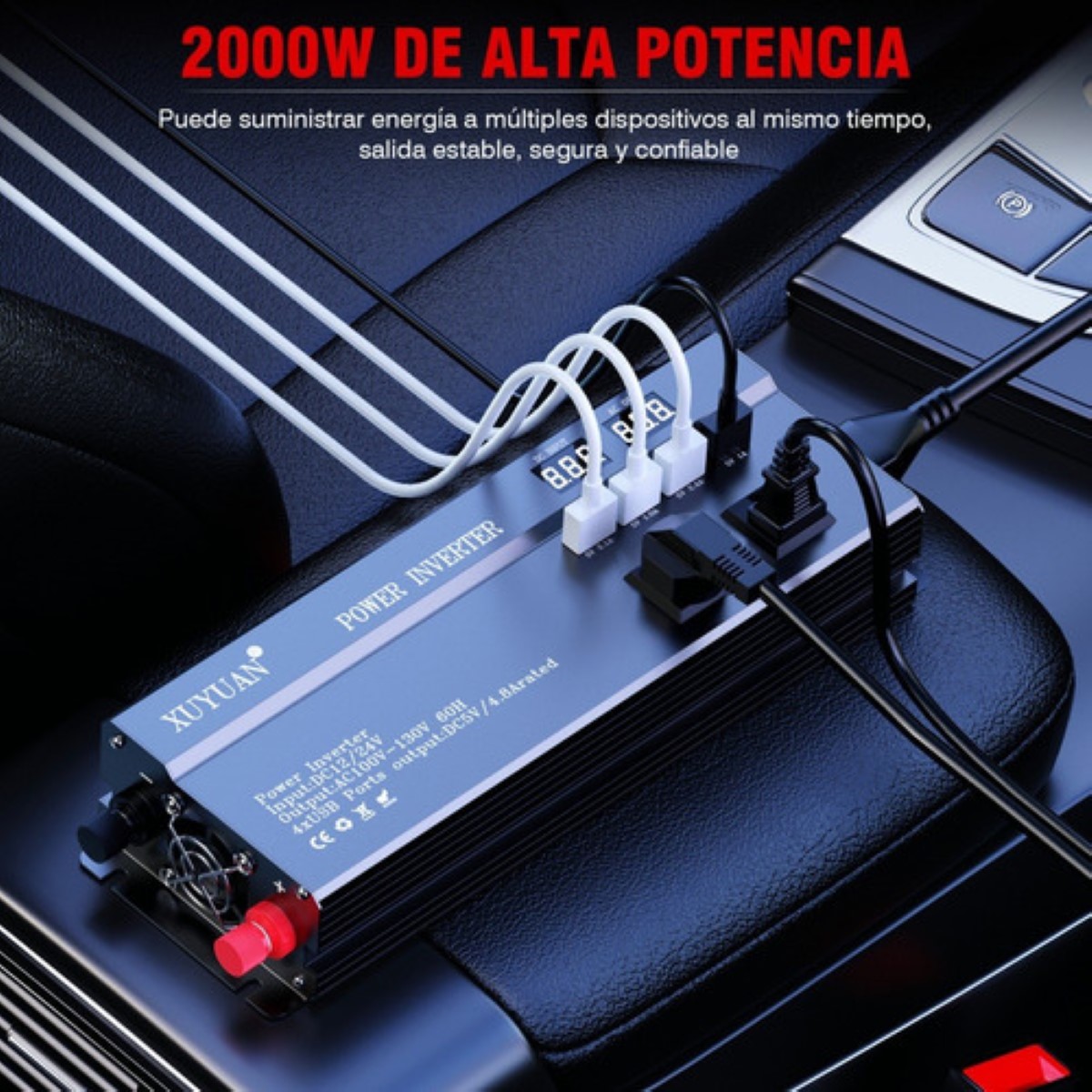 Inversor De Corriente 2000w Componente Electronicos De Coche Negro