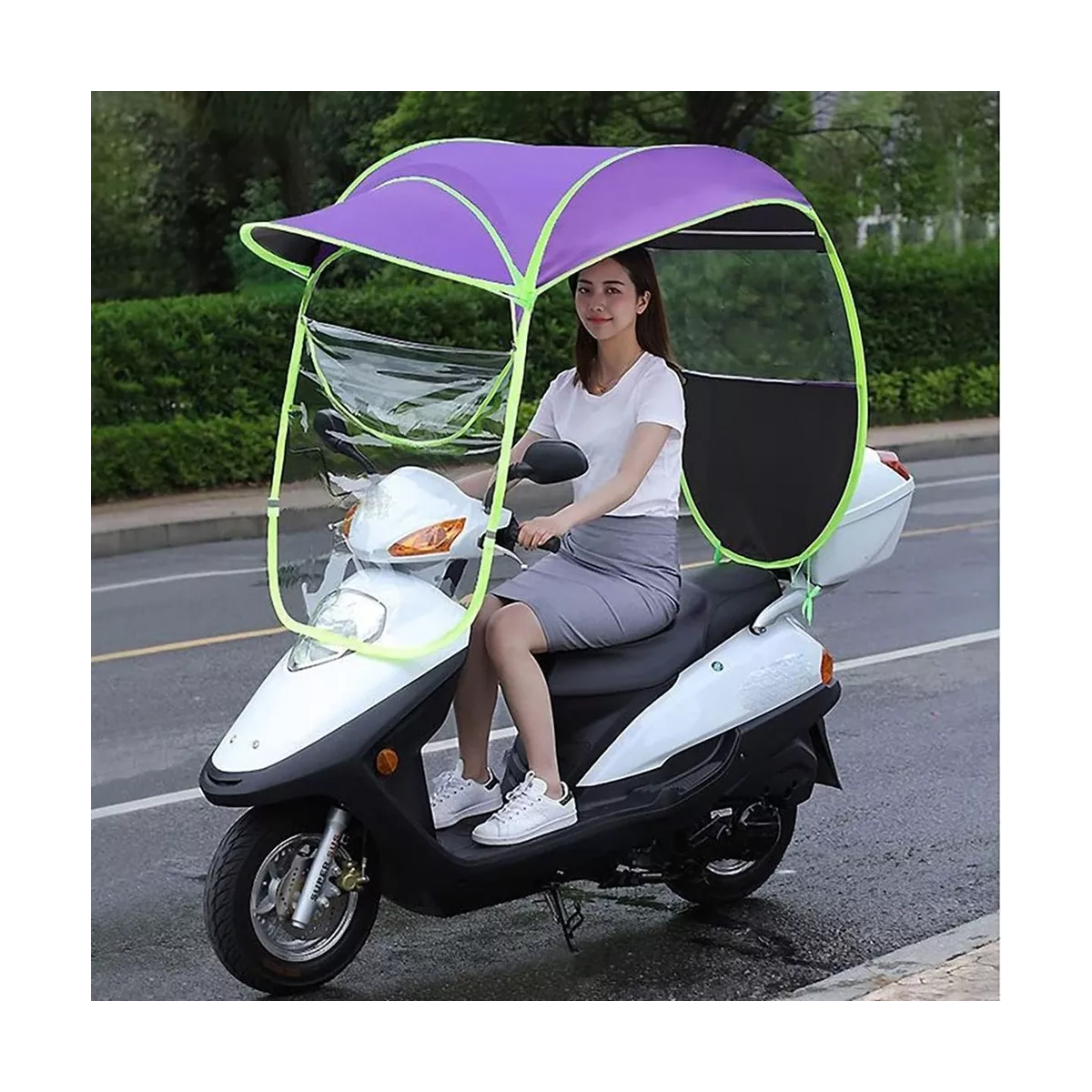 Toldo Cubresol Moto Lluvia Impermeable Motocicleta Y Candado Violeta