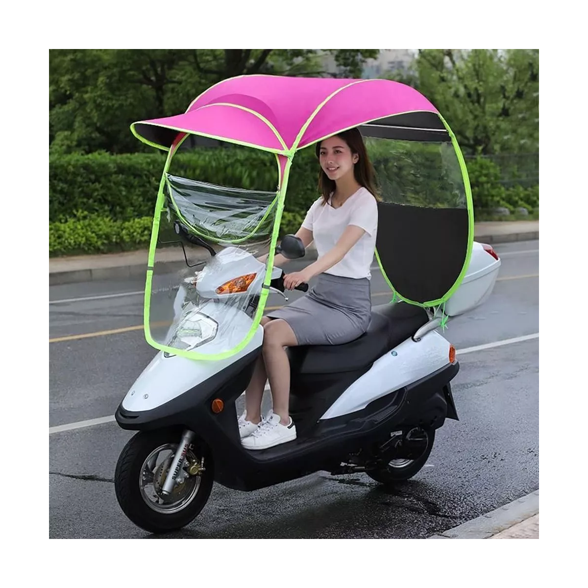 Toldo Cubresol Moto Lluvia Impermeable Motocicleta Y Candado Rosa