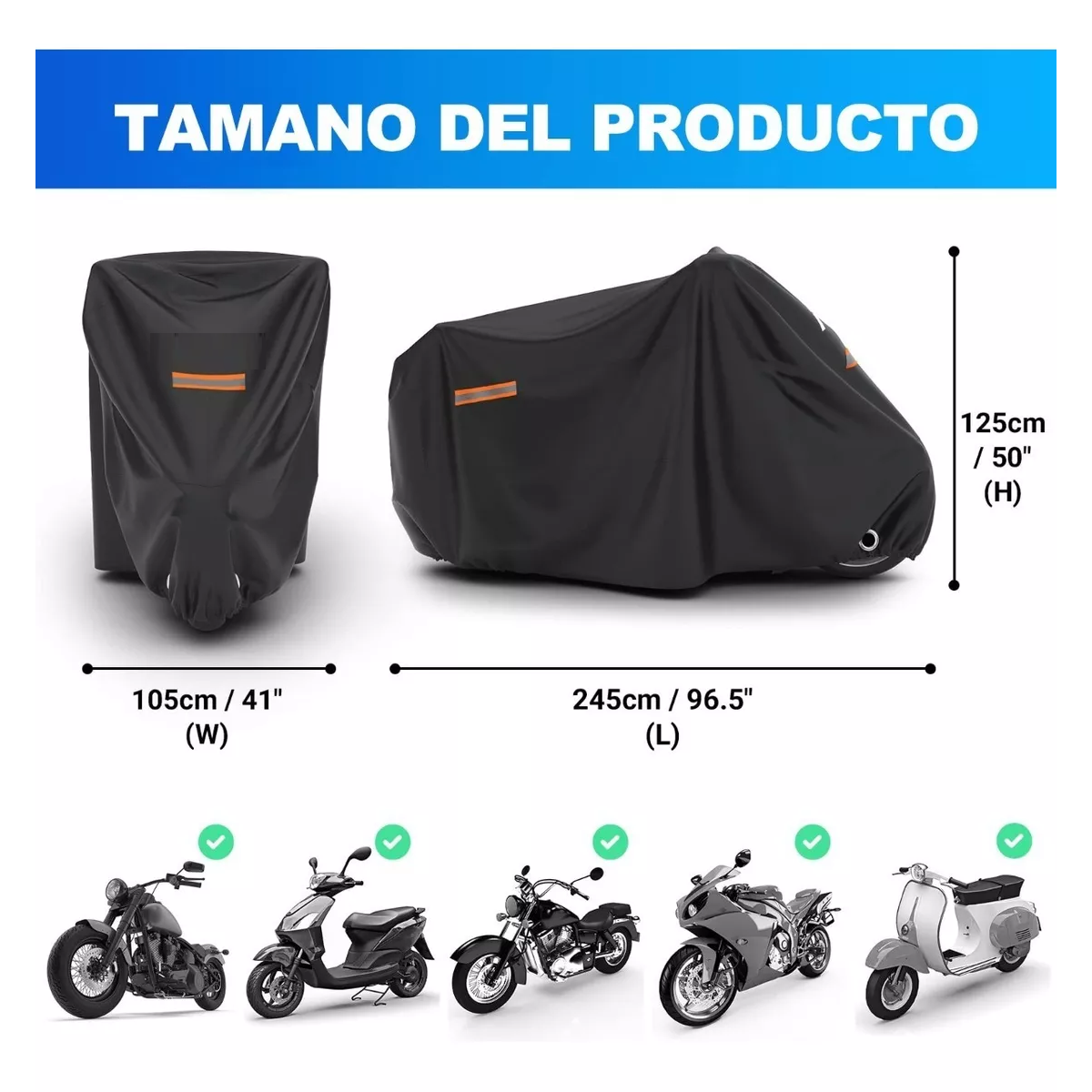 Protectora Funda Para Moto Impermeable Lona Para Motocicleta Negro