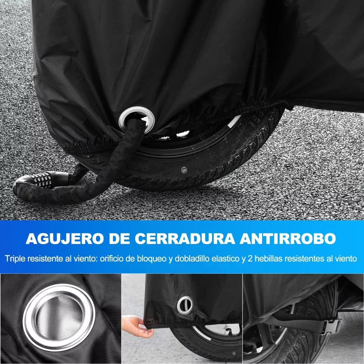Protectora Funda Para Moto Impermeable Lona Para Motocicleta Negro