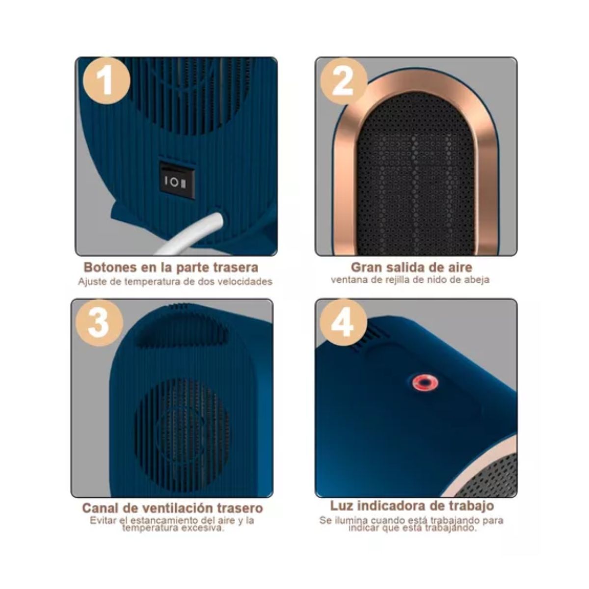 Calefactor Eléctrico Aire Calentador Portatil 2 niveles 1200w Azul 