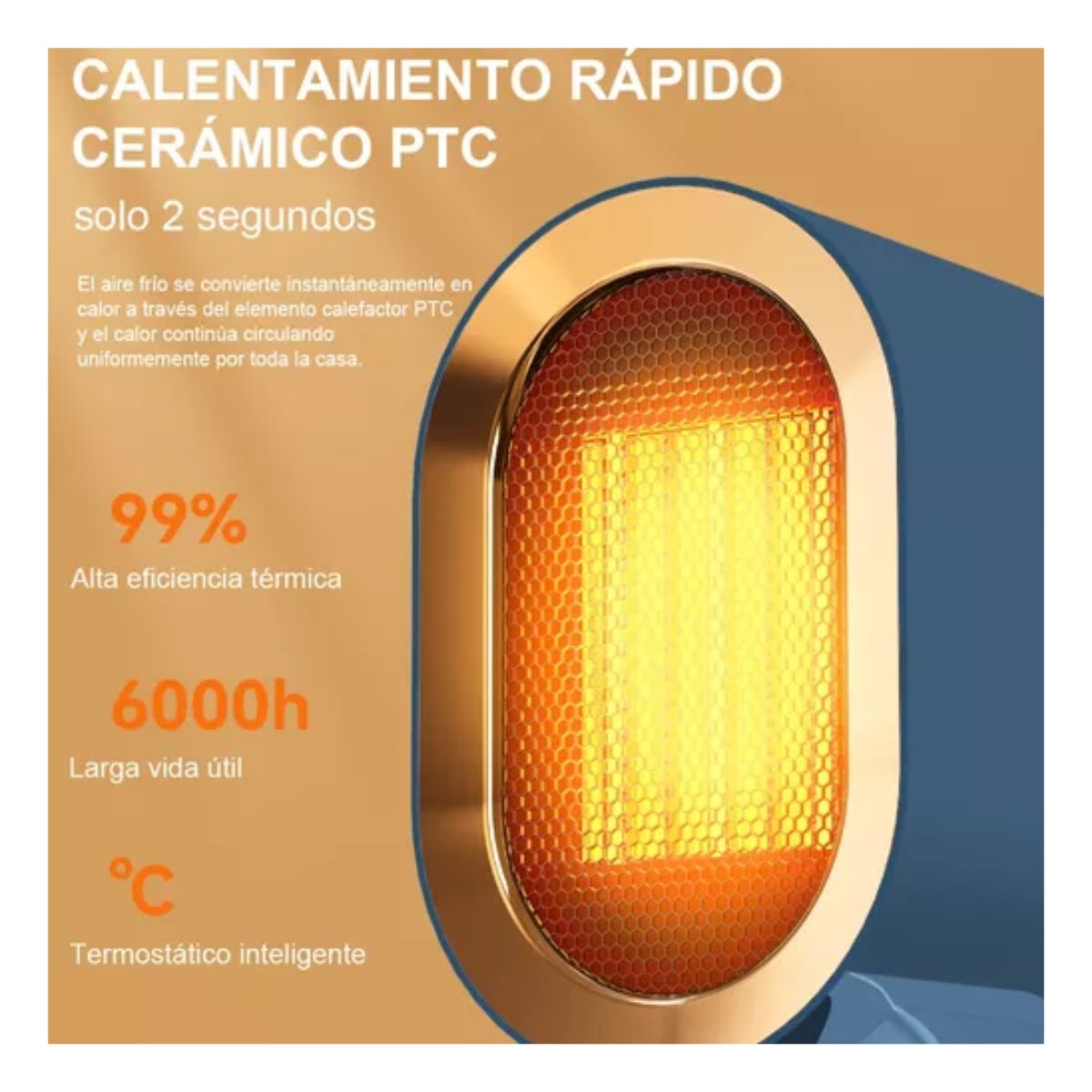 Calefactor Eléctrico Aire Calentador Portatil 2 niveles 1200w Azul 