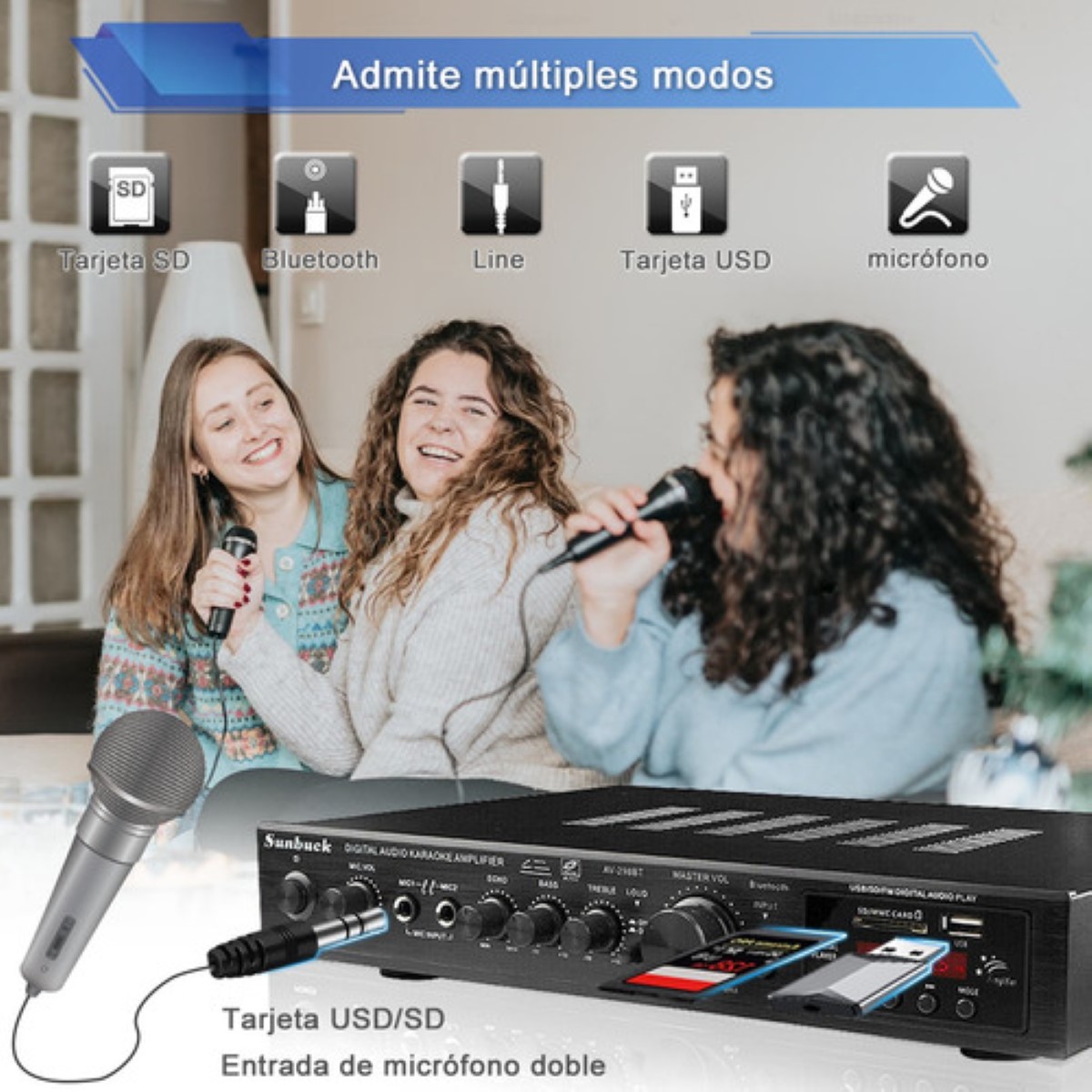 Amplificador De Audio Sunbuck Av-298bt De 5 Canales, 2000w Negro