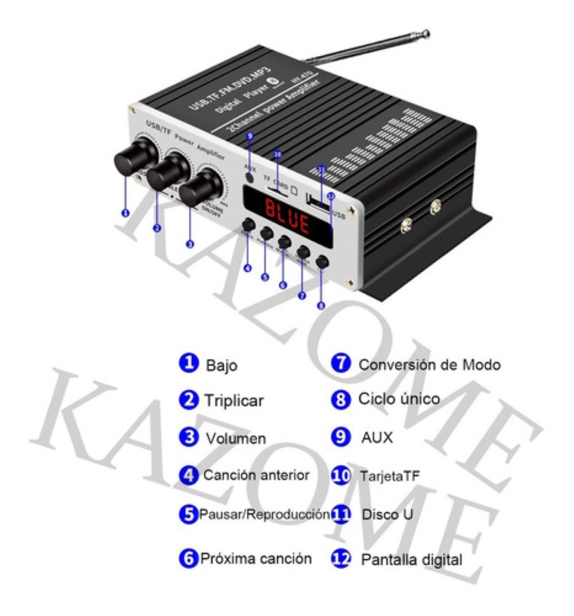 Usb Bluetooth Amplificador Hifi Calidad De Sonido 3 Ch Fm